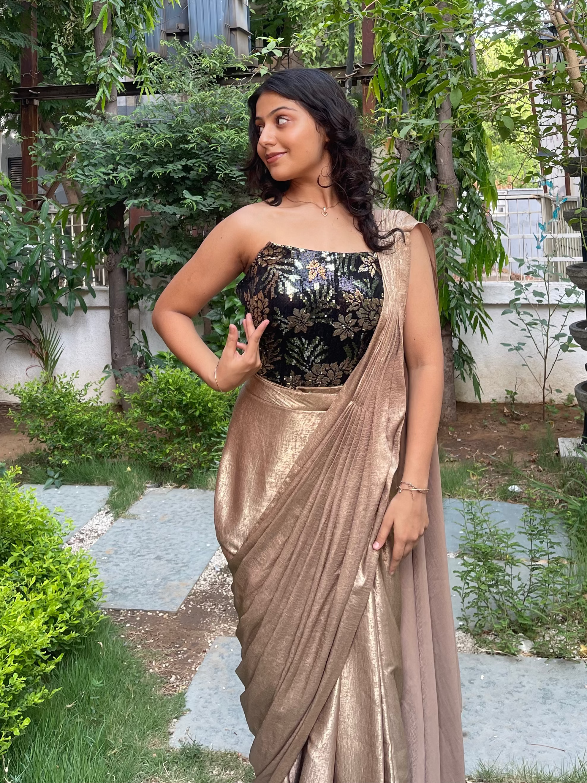 Metallic Black Corset Drape Saree