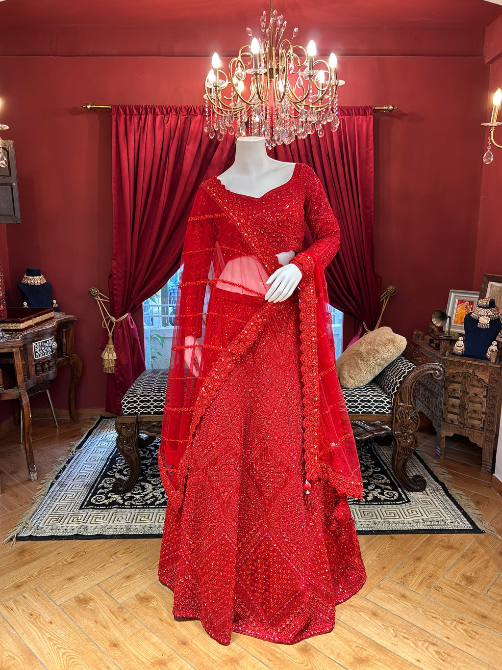 Scarlet Red Sparkle Lehenga Set