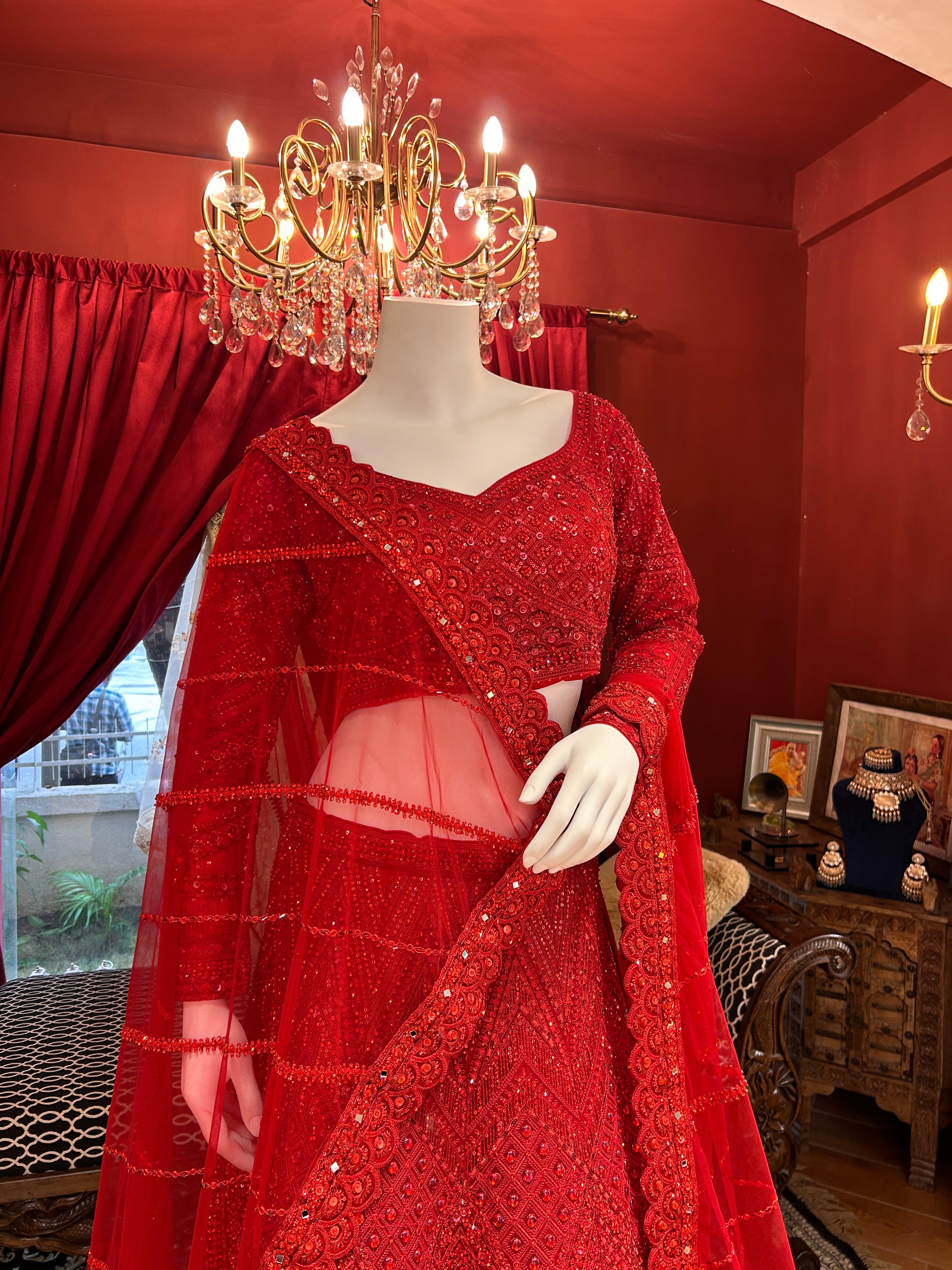 Scarlet Red Sparkle Lehenga Set