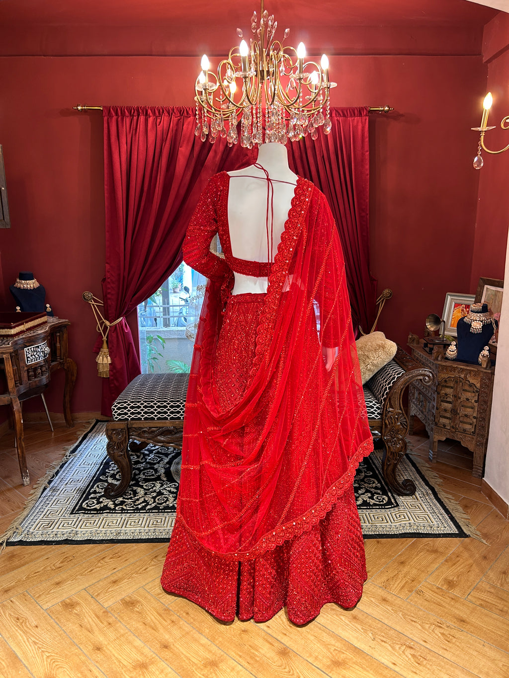 Scarlet Red Sparkle Lehenga Set