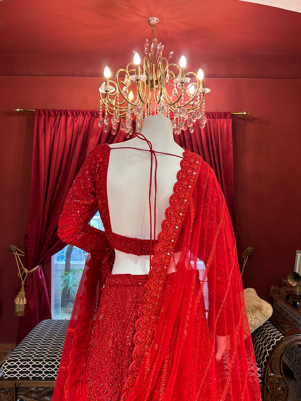Scarlet Red Sparkle Lehenga Set