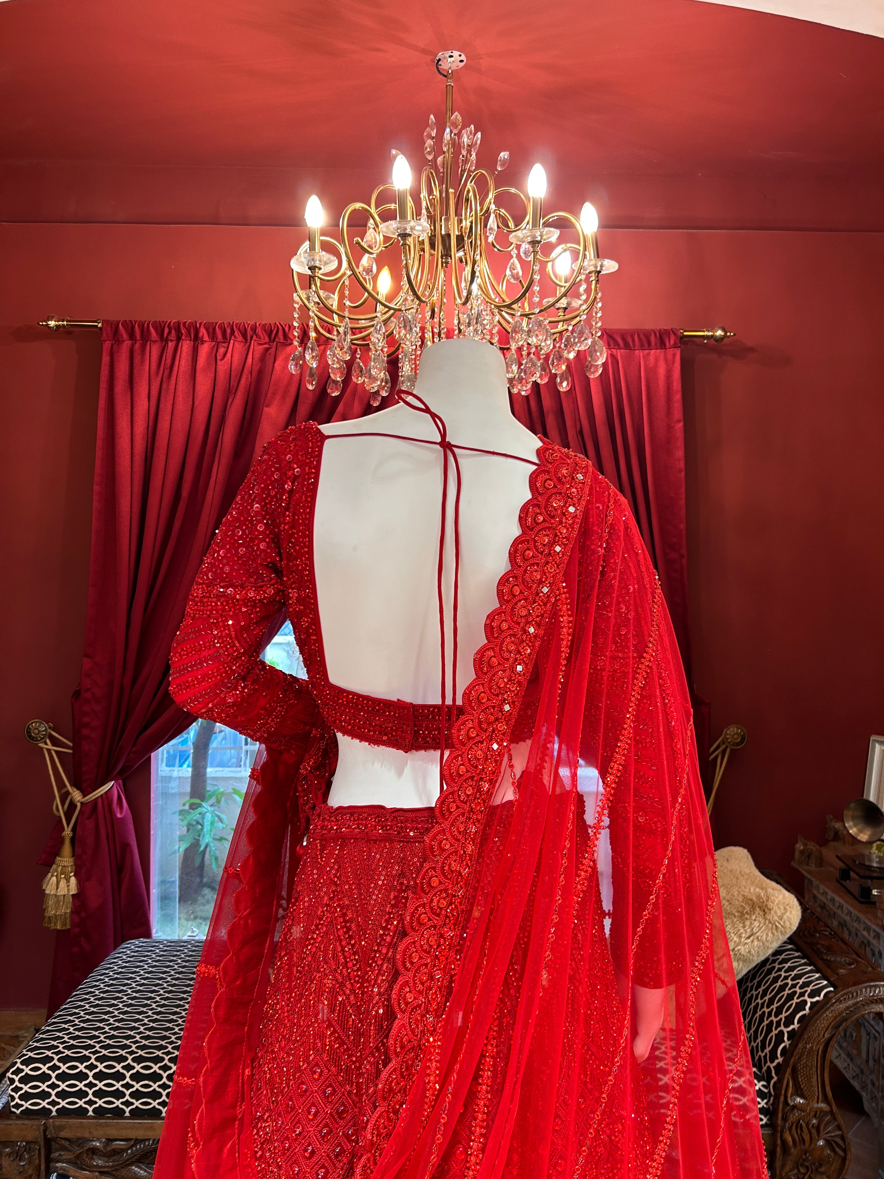 Scarlet Red Sparkle Lehenga Set