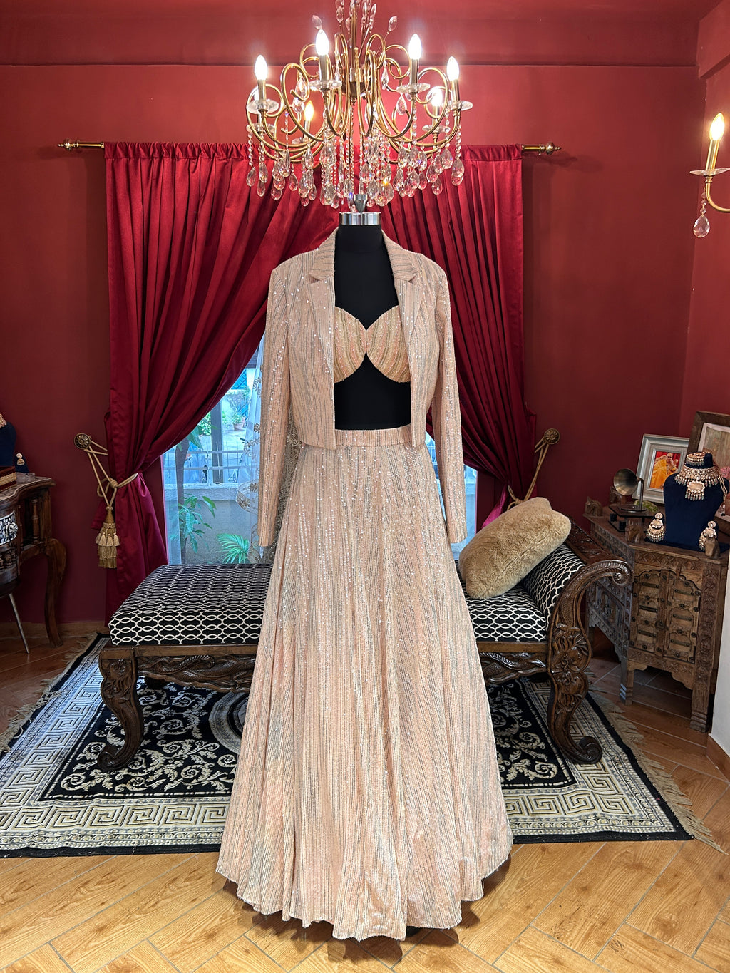 Blush Pink Sequin Jacket Lehenga Set