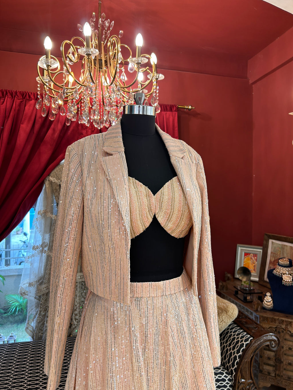 Blush Pink Sequin Jacket Lehenga Set