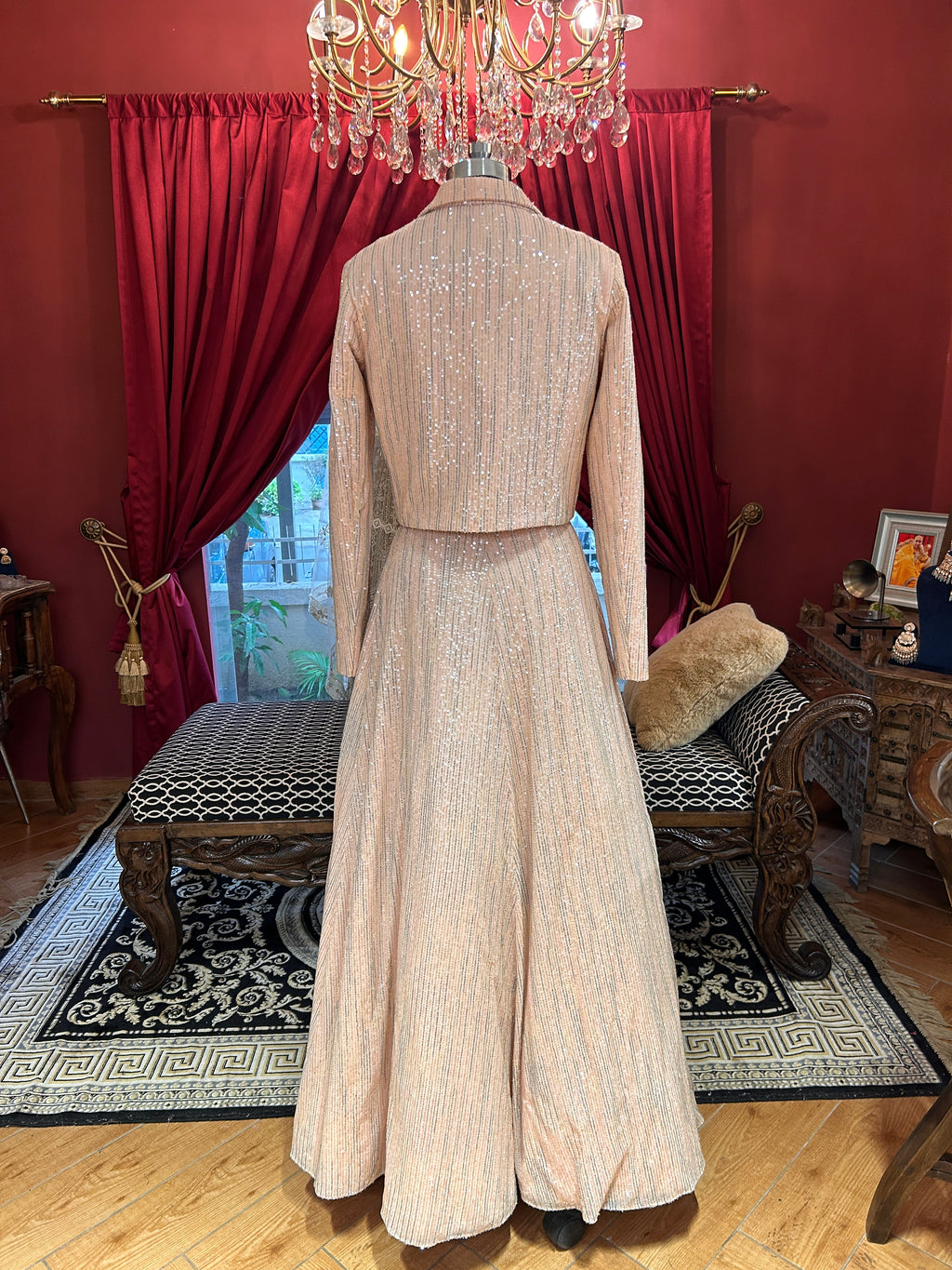 Blush Pink Sequin Jacket Lehenga Set