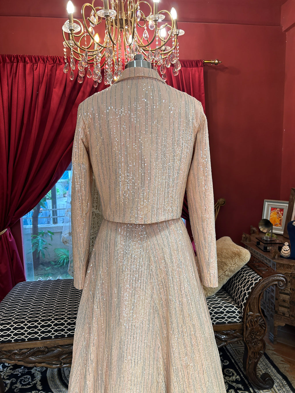 Blush Pink Sequin Jacket Lehenga Set