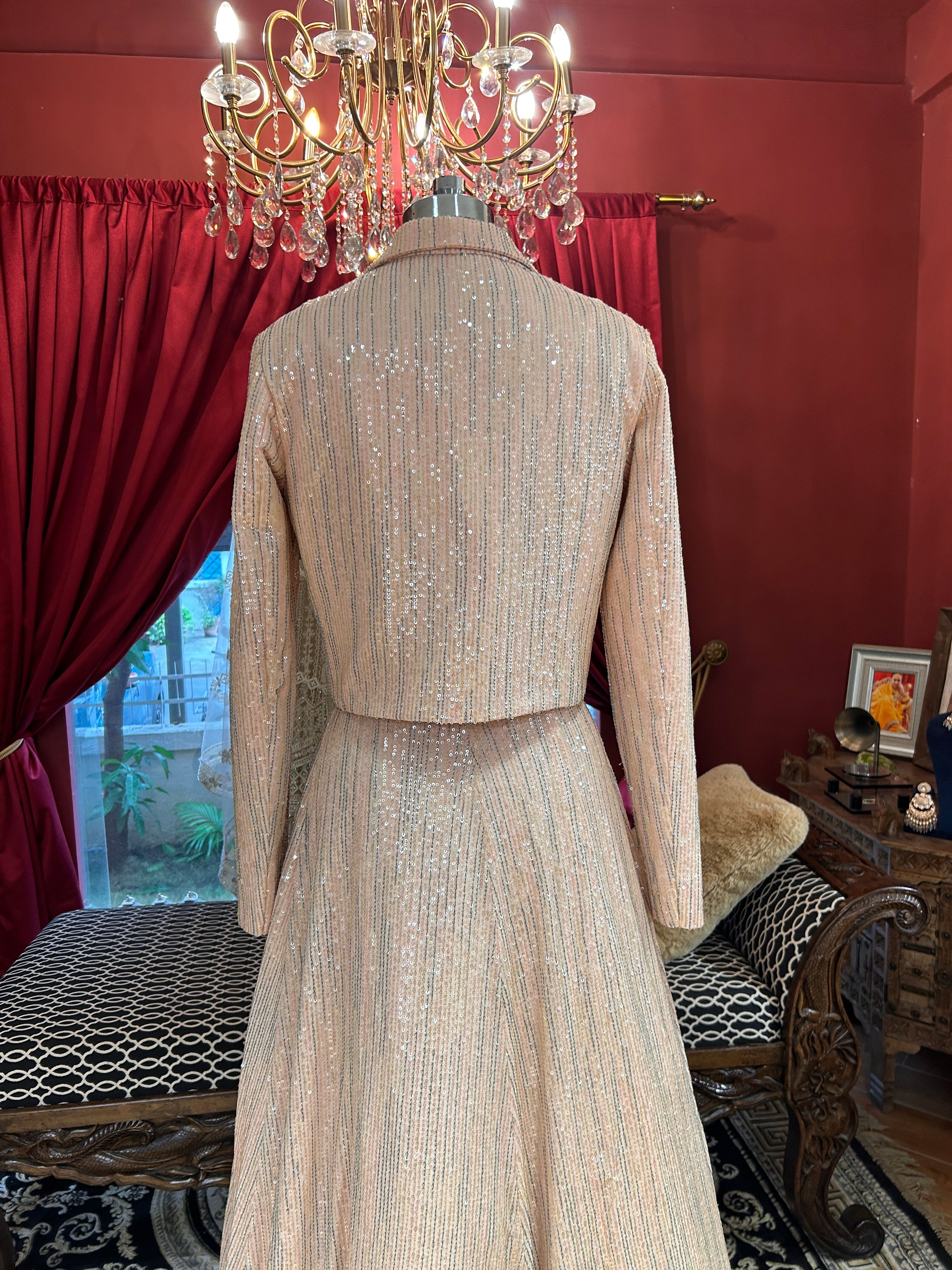 Blush Pink Sequin Jacket Lehenga Set