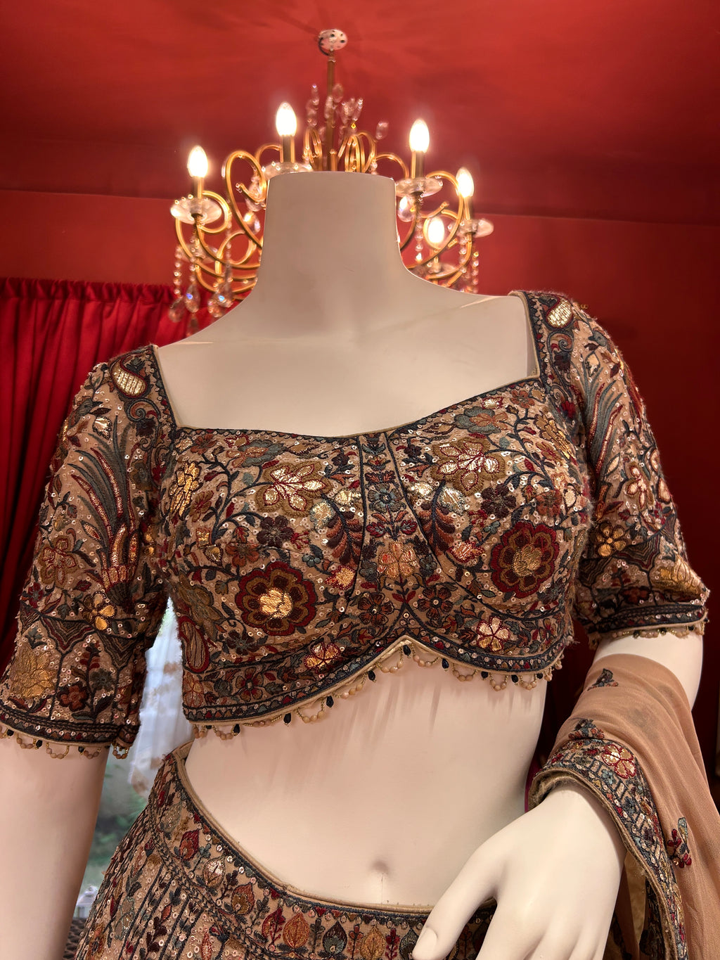 Brown Foil Thread Work Lehenga
