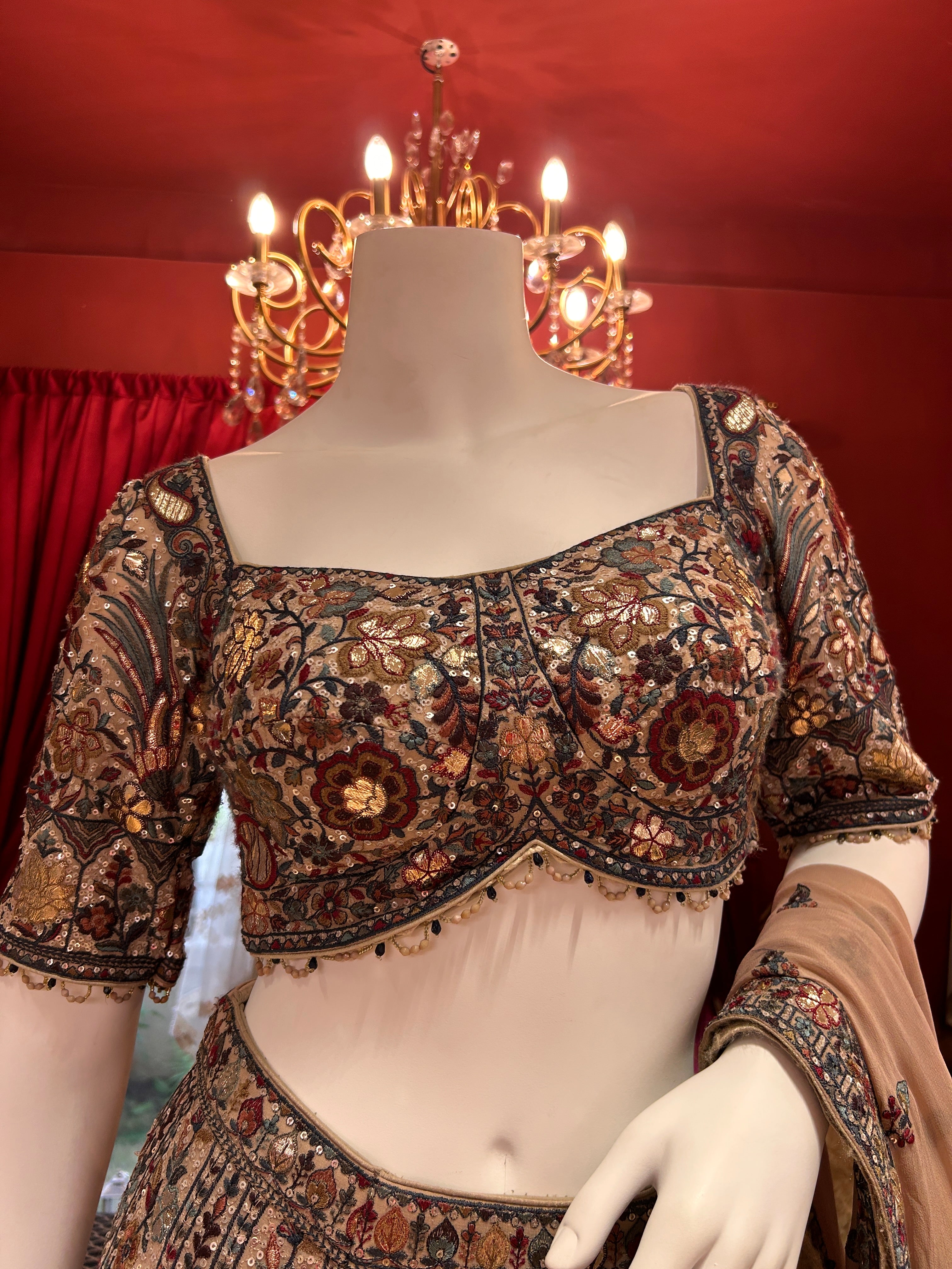 Brown Foil Thread Work Lehenga