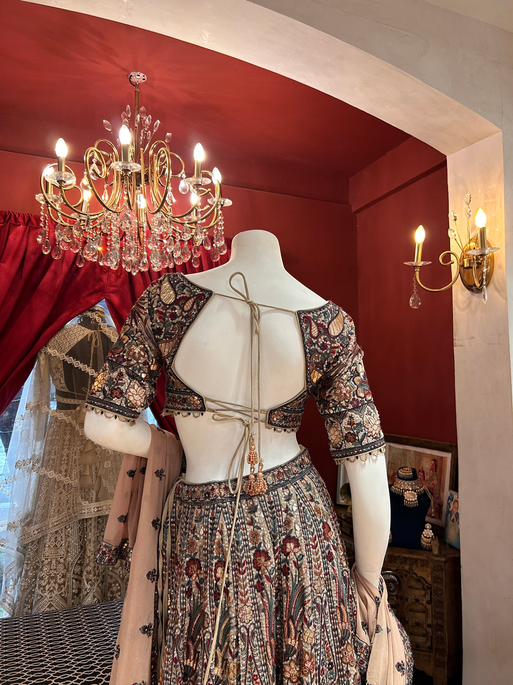 Brown Foil Thread Work Lehenga