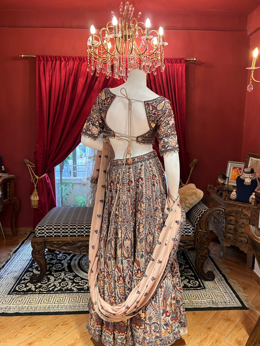 Brown Foil Thread Work Lehenga