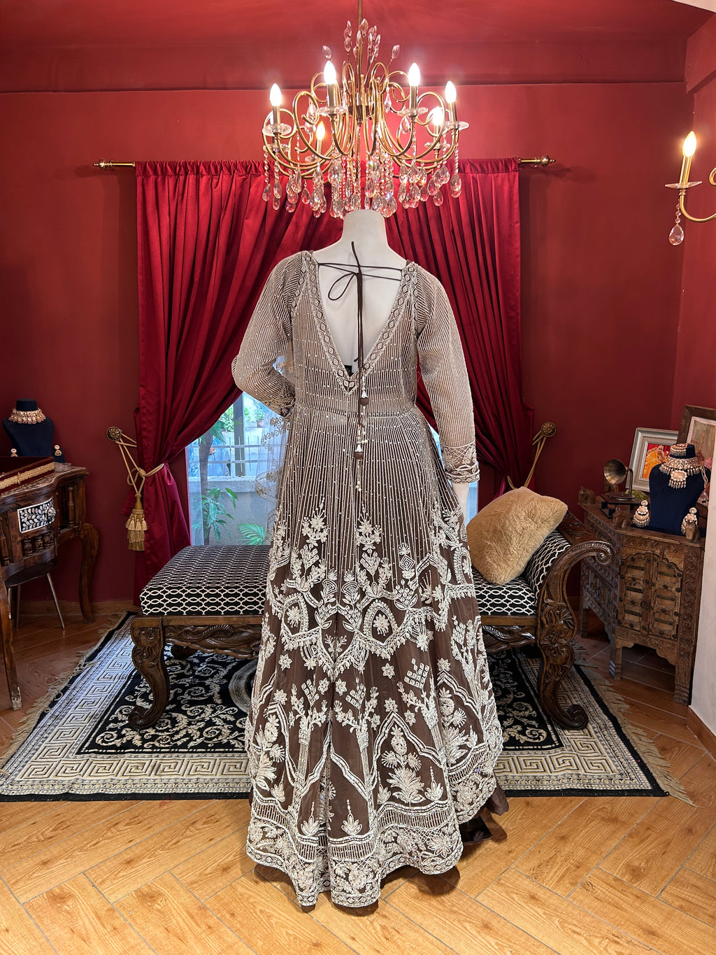 Embellished Silk & Net Pearl Jacket Set