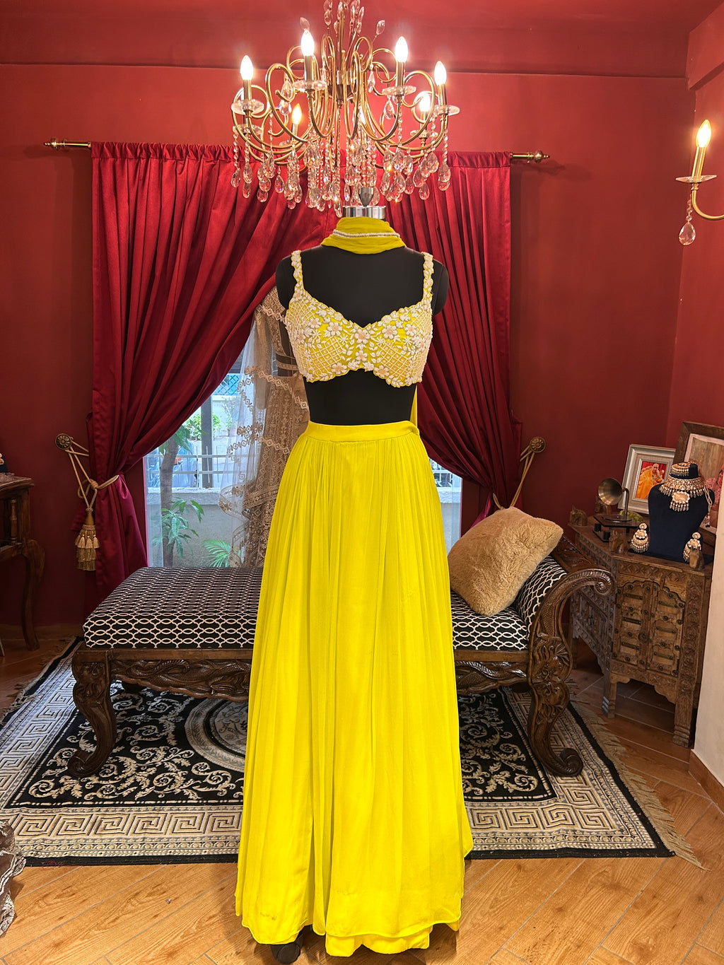 Red Lehenga Choli with Moti Handwork Blouse