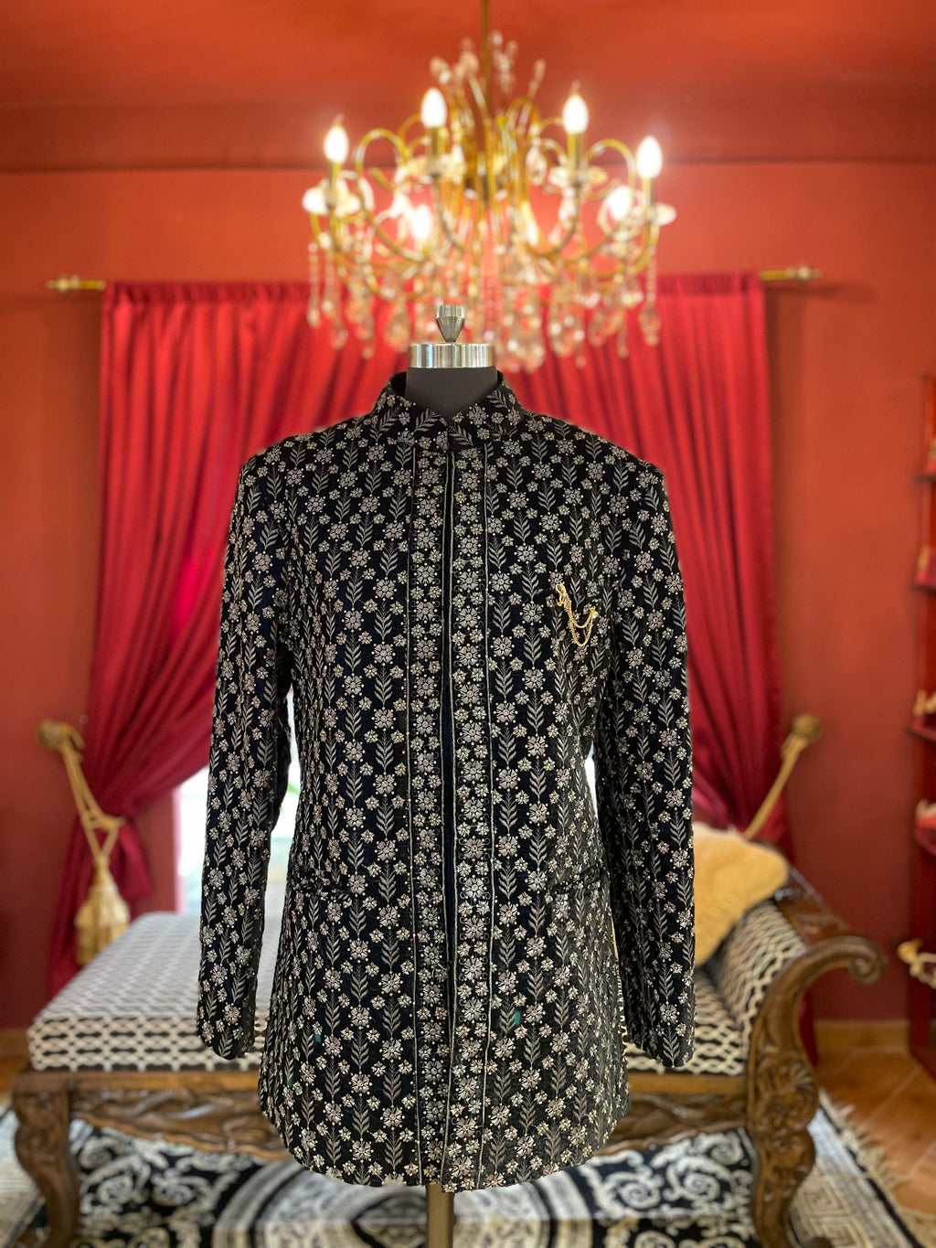 Black Embroidered Bandhgala