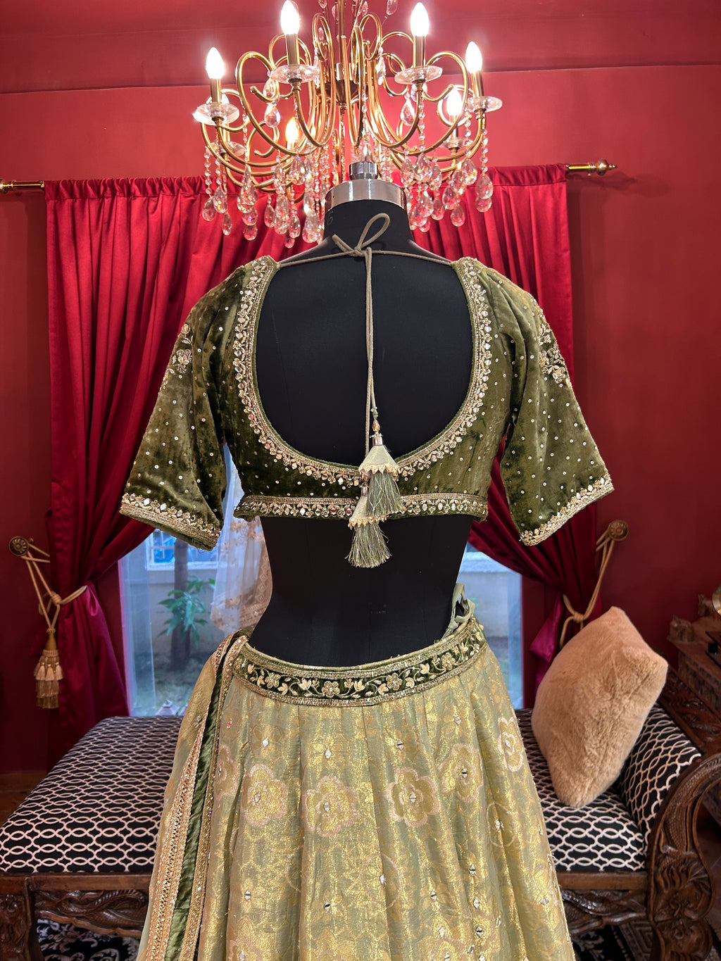 Green velvet lahenga