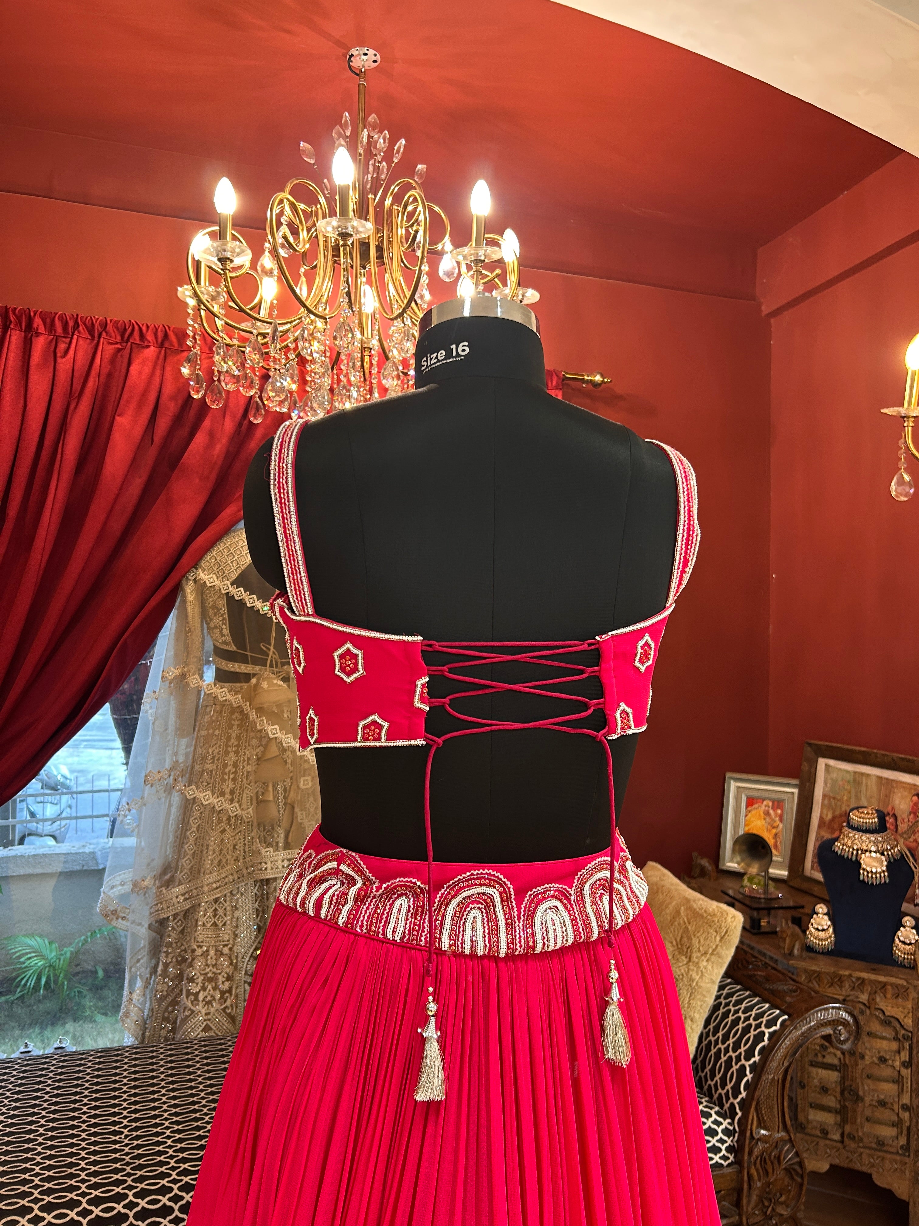 Hot Pink Georgette Lehenga With Shrug