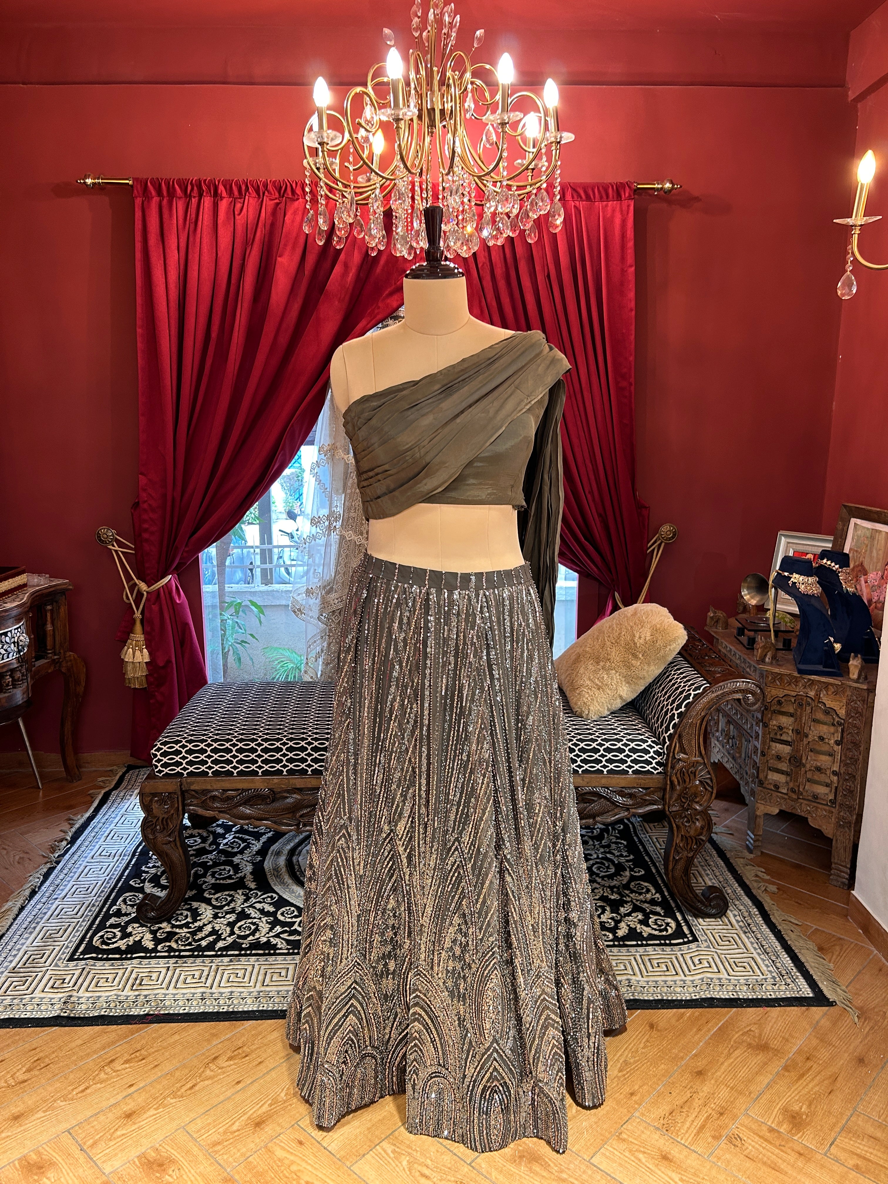 Mocha Drape Statement Lahenga