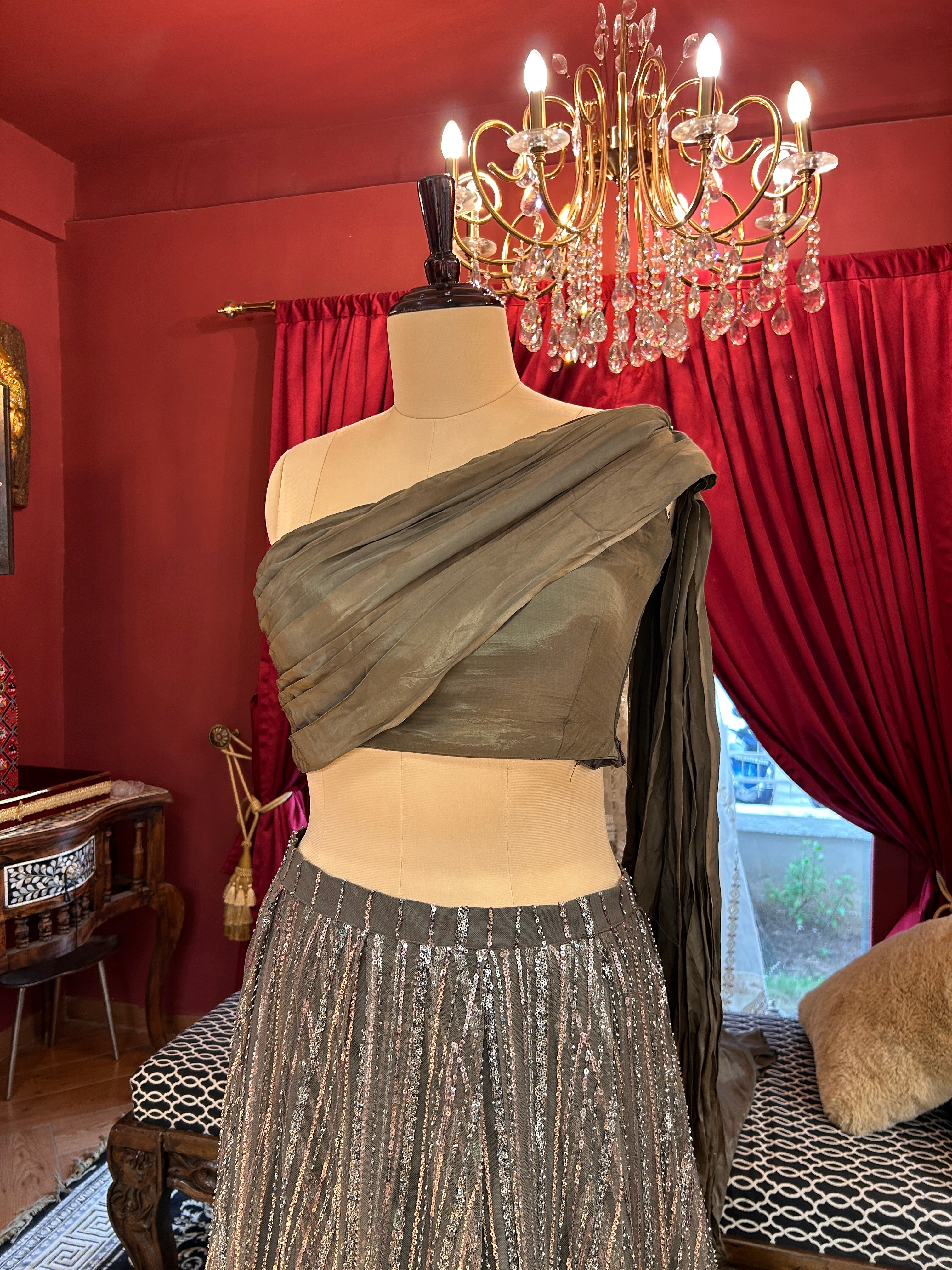Mocha Drape Statement Lahenga