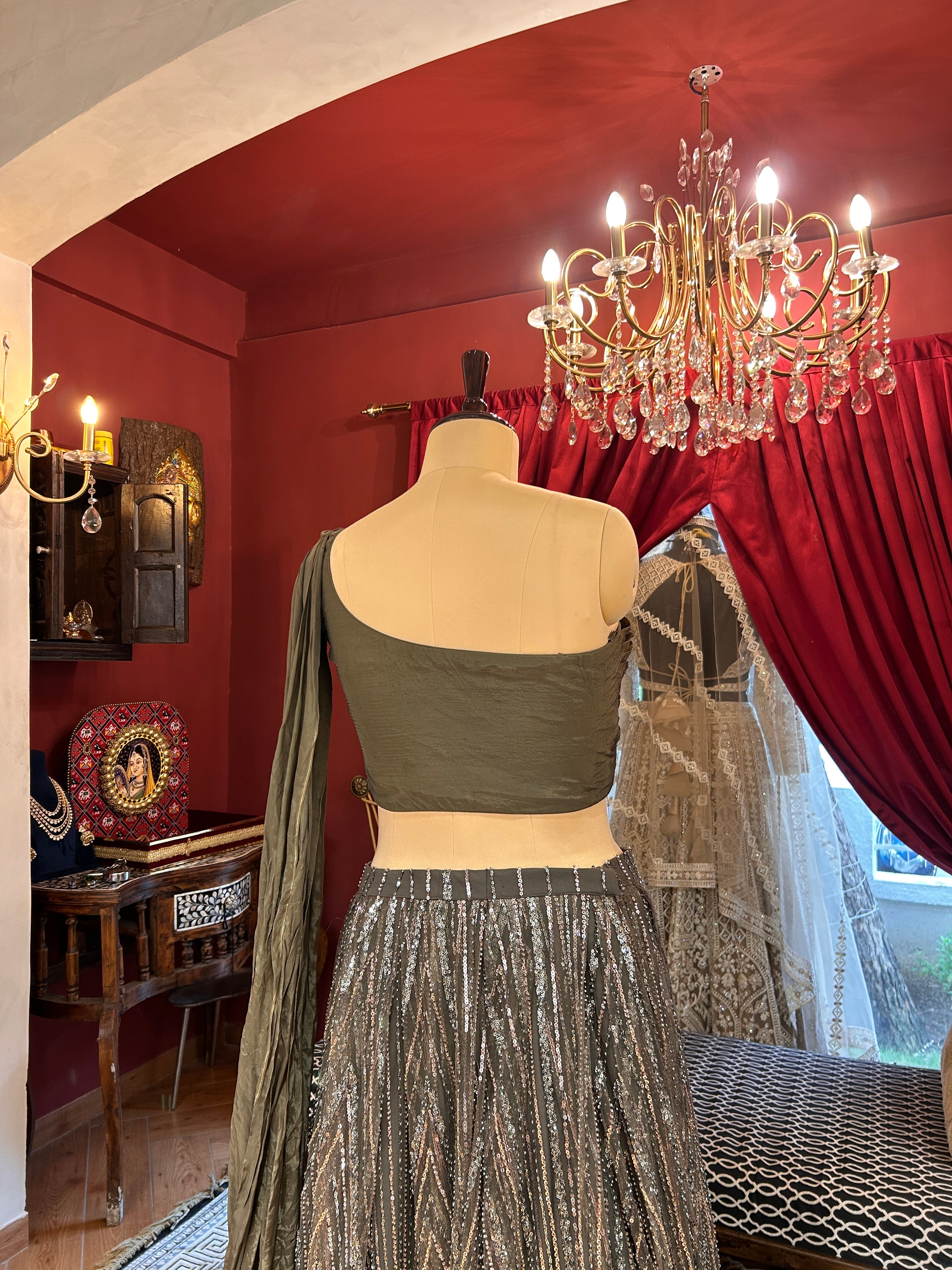 Mocha Drape Statement Lahenga