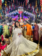 White Gold Lehenga With Pearl Border Dupatta X Orepiya