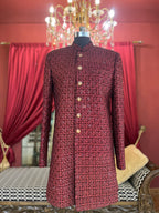 Wine Embroidered Sherwani