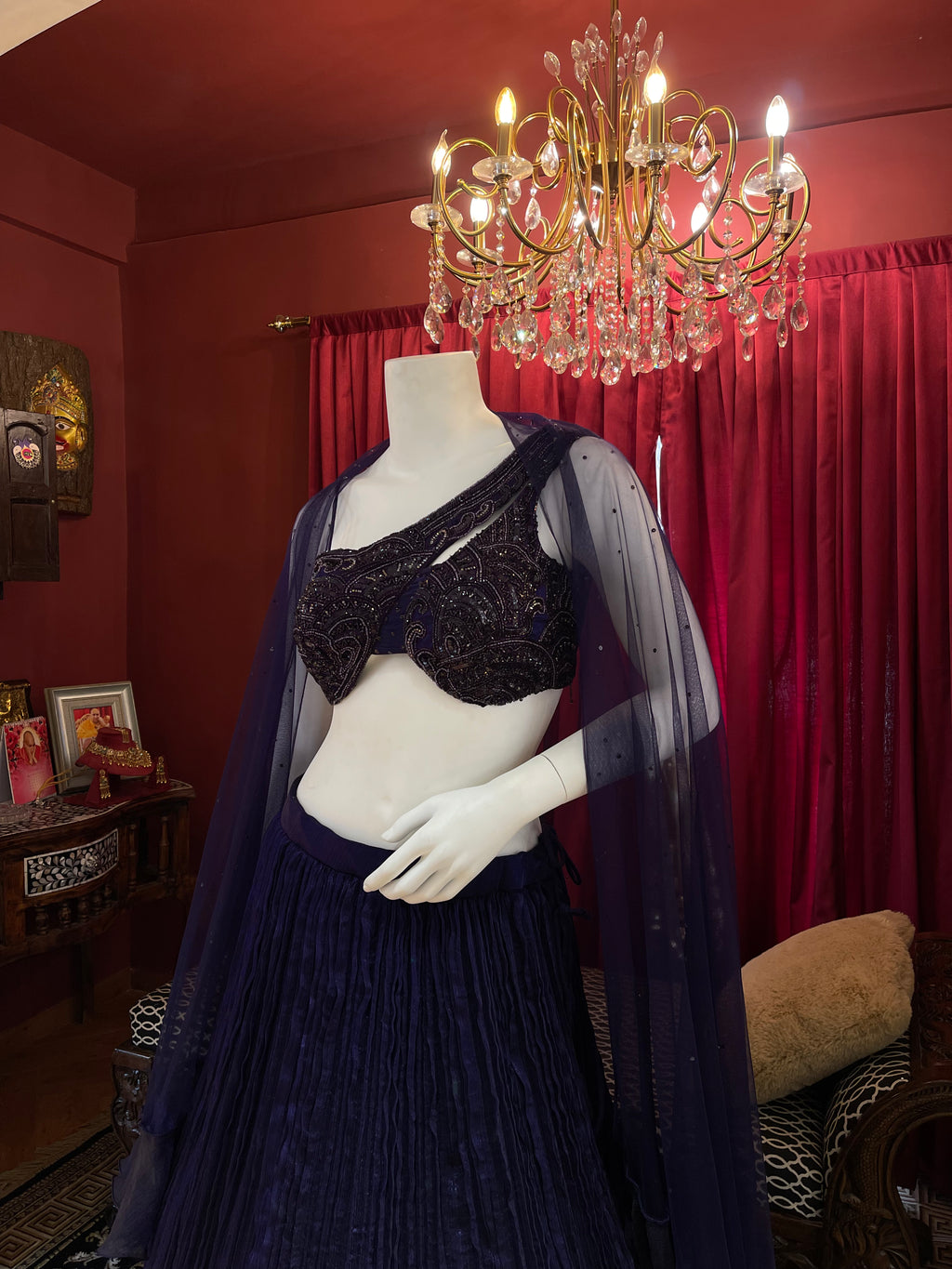 Purple Pleated Lehenga Set
