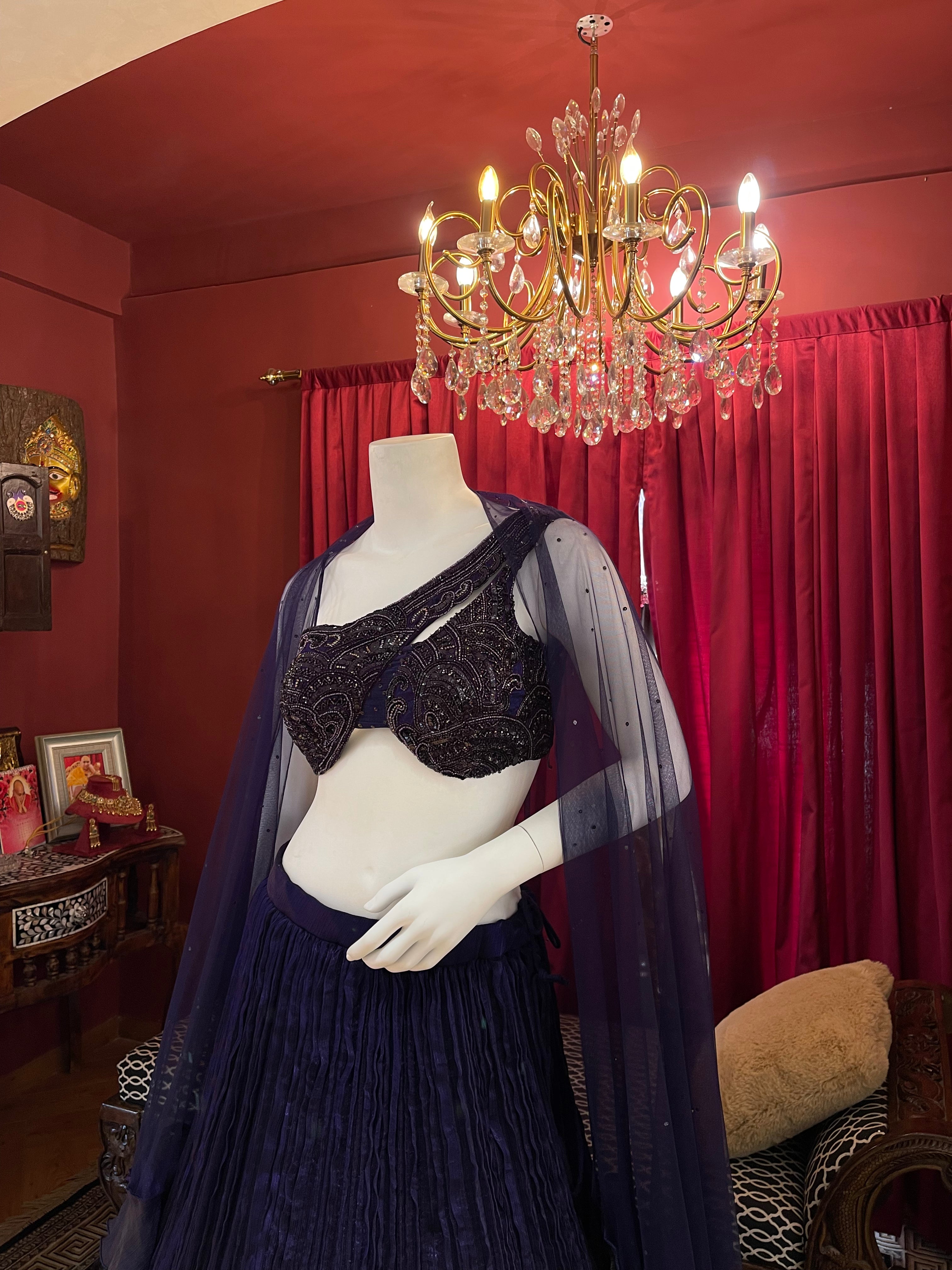 Purple Pleated Lehenga Set
