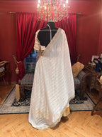 White Gold Lehenga With Pearl Border Dupatta