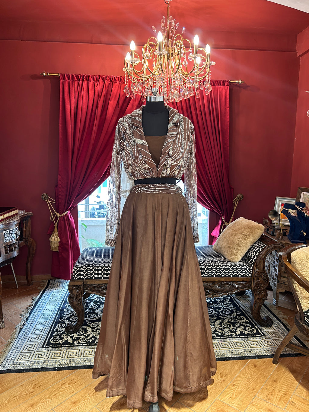 Metallic Bronze Sequin Jacket Lehenga Set