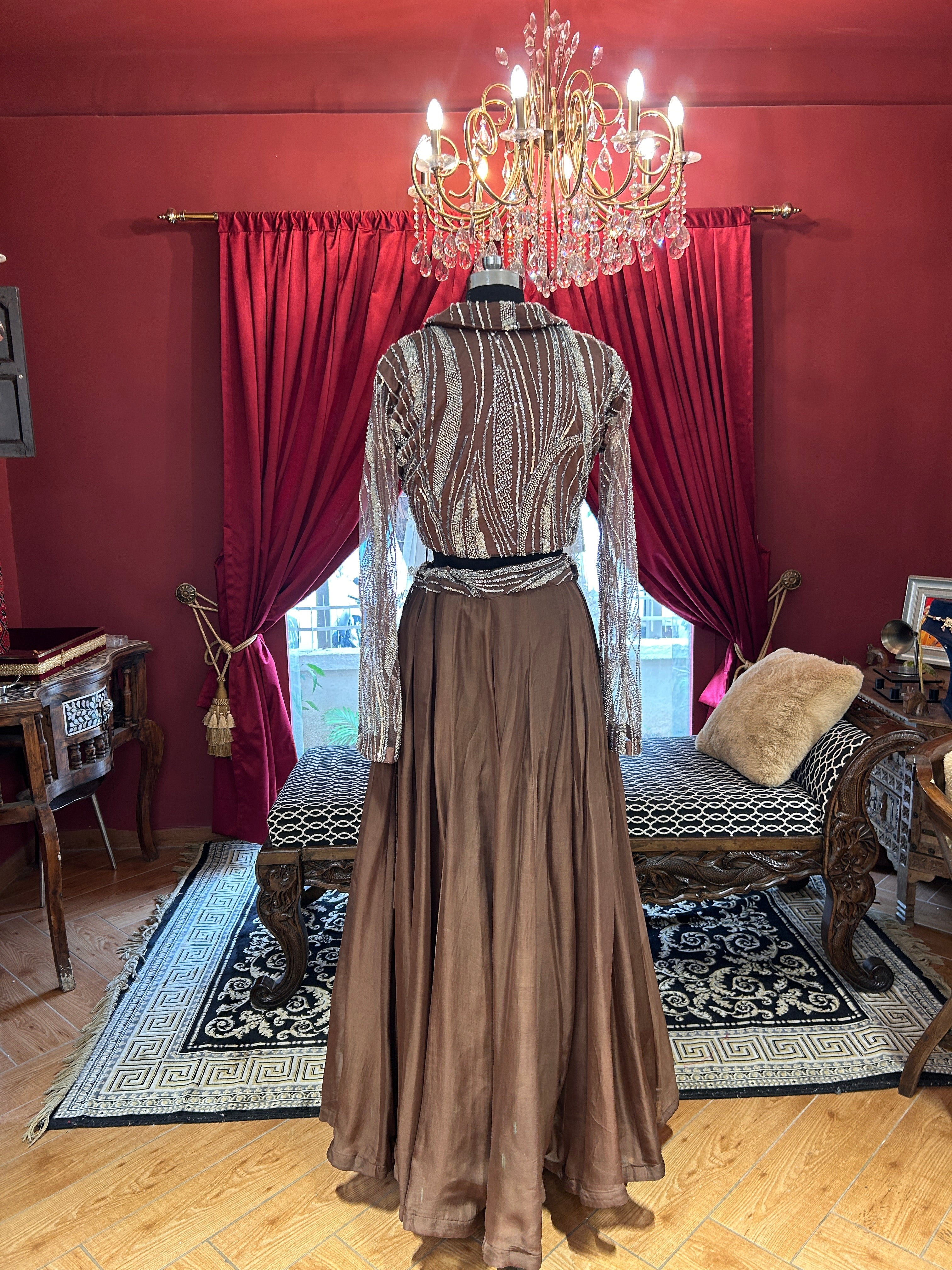 Metallic Bronze Sequin Jacket Lehenga Set