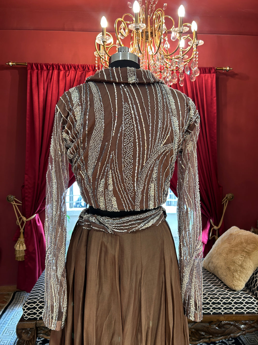 Metallic Bronze Sequin Jacket Lehenga Set