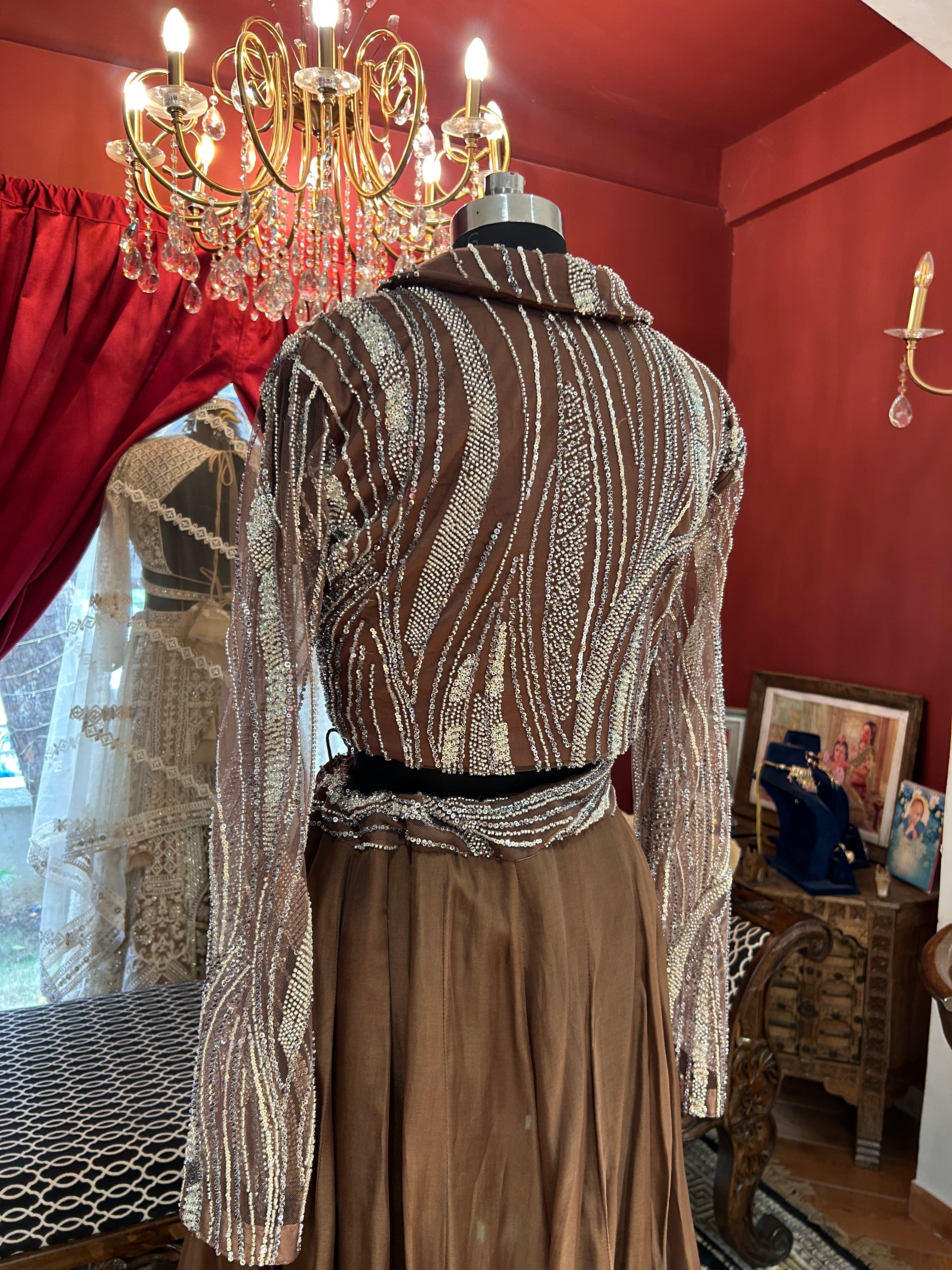 Metallic Bronze Sequin Jacket Lehenga Set