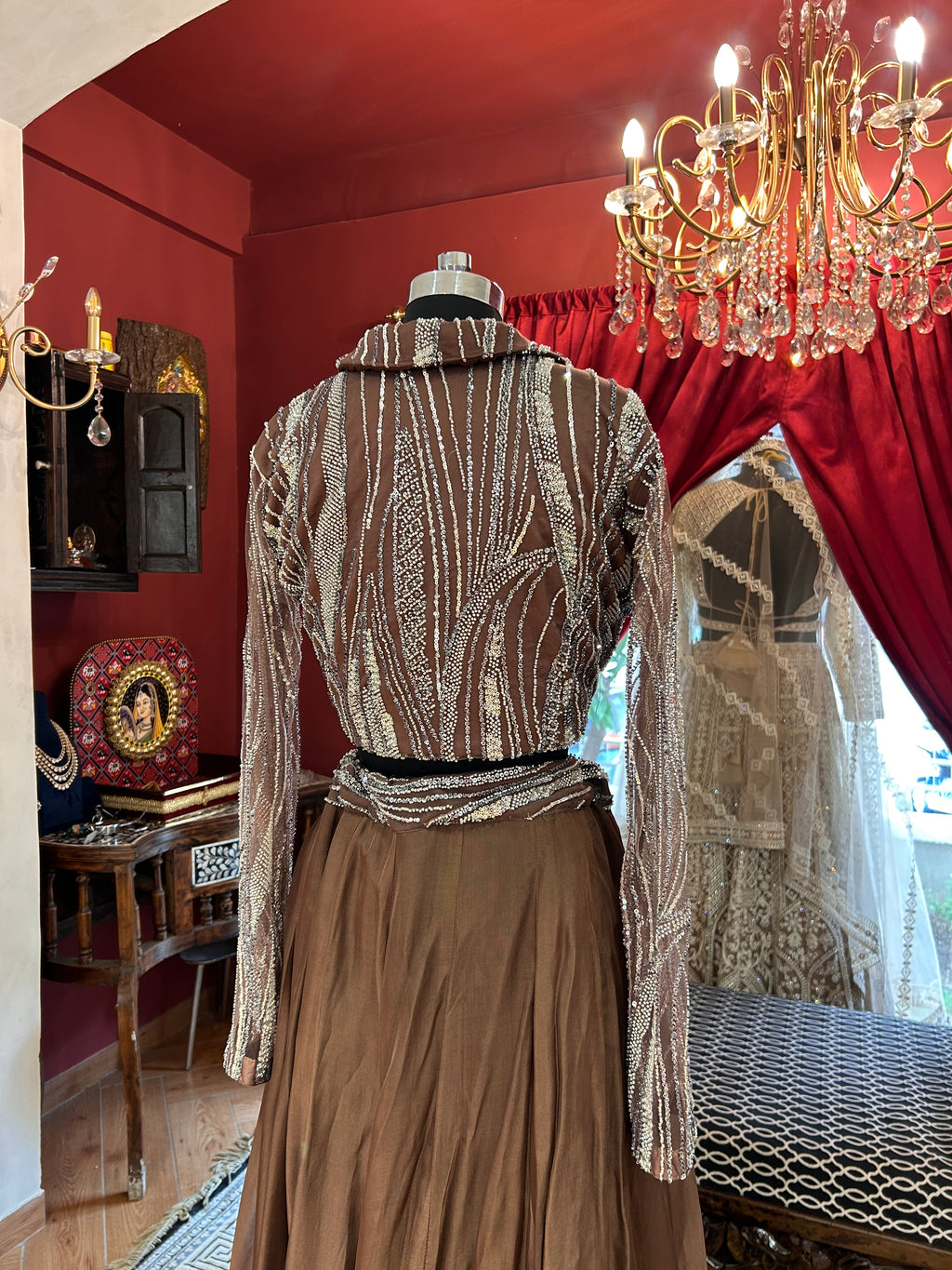 Metallic Bronze Sequin Jacket Lehenga Set