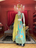 Lime and Blue Floral Lehenga Set