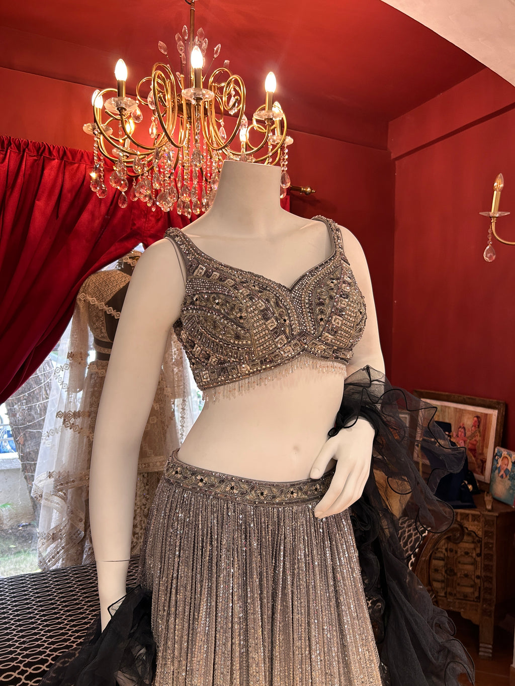 Silver to Black Ombre Sequined Lehenga Choli