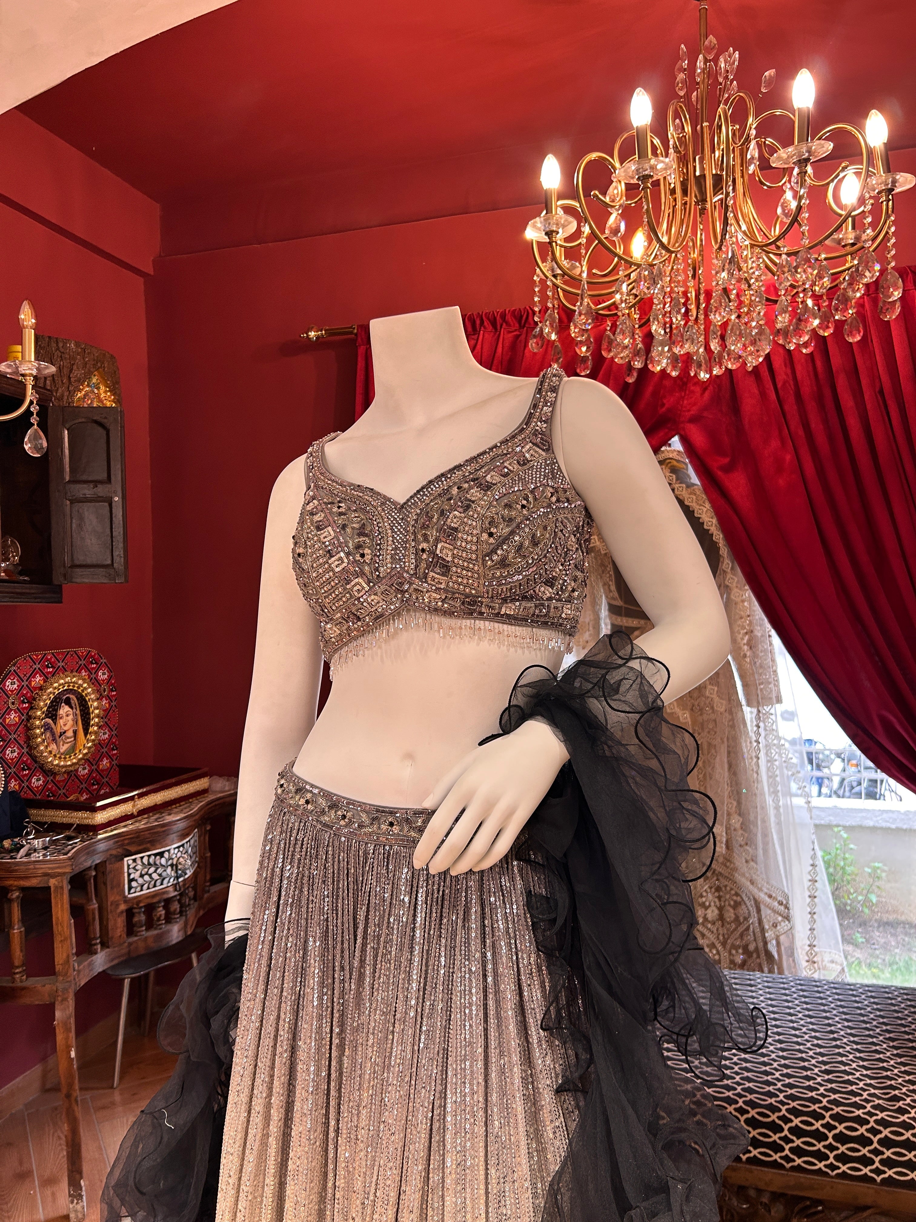 Silver to Black Ombre Sequined Lehenga Choli