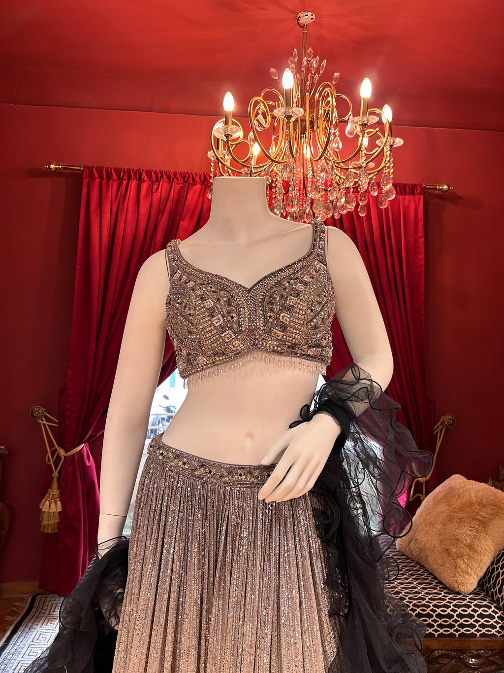 Silver to Black Ombre Sequined Lehenga Choli