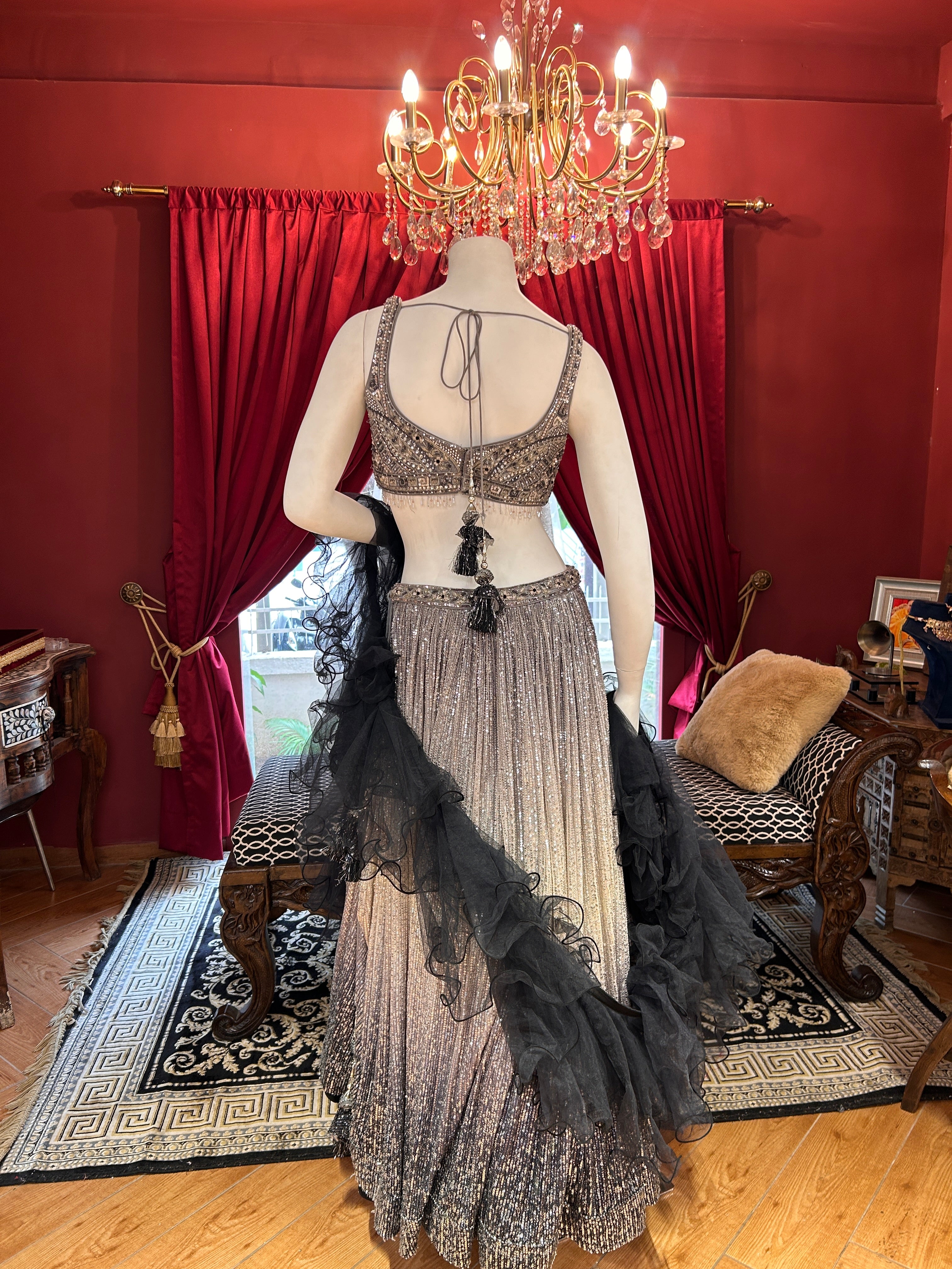 Silver to Black Ombre Sequined Lehenga Choli