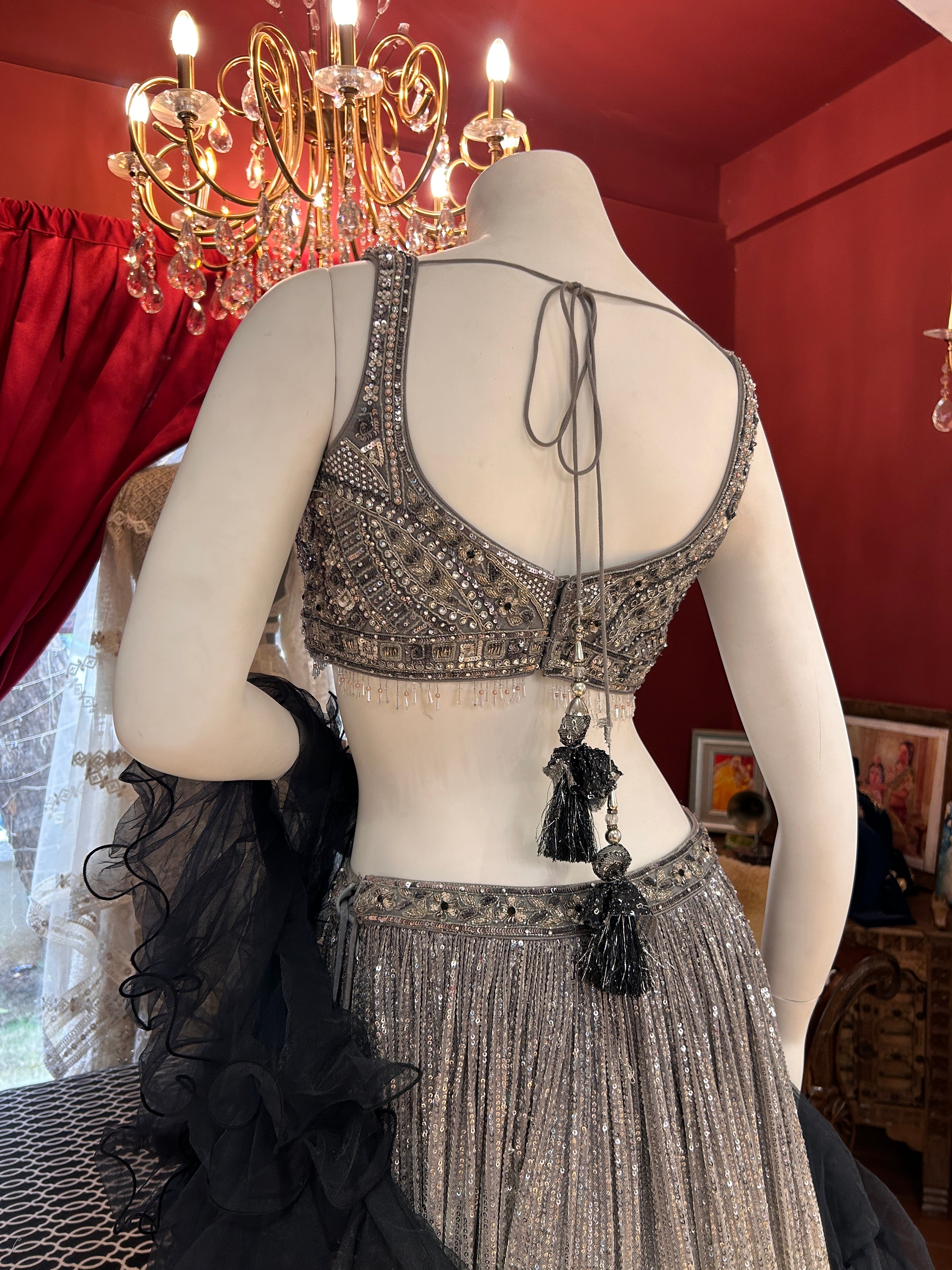 Silver to Black Ombre Sequined Lehenga Choli