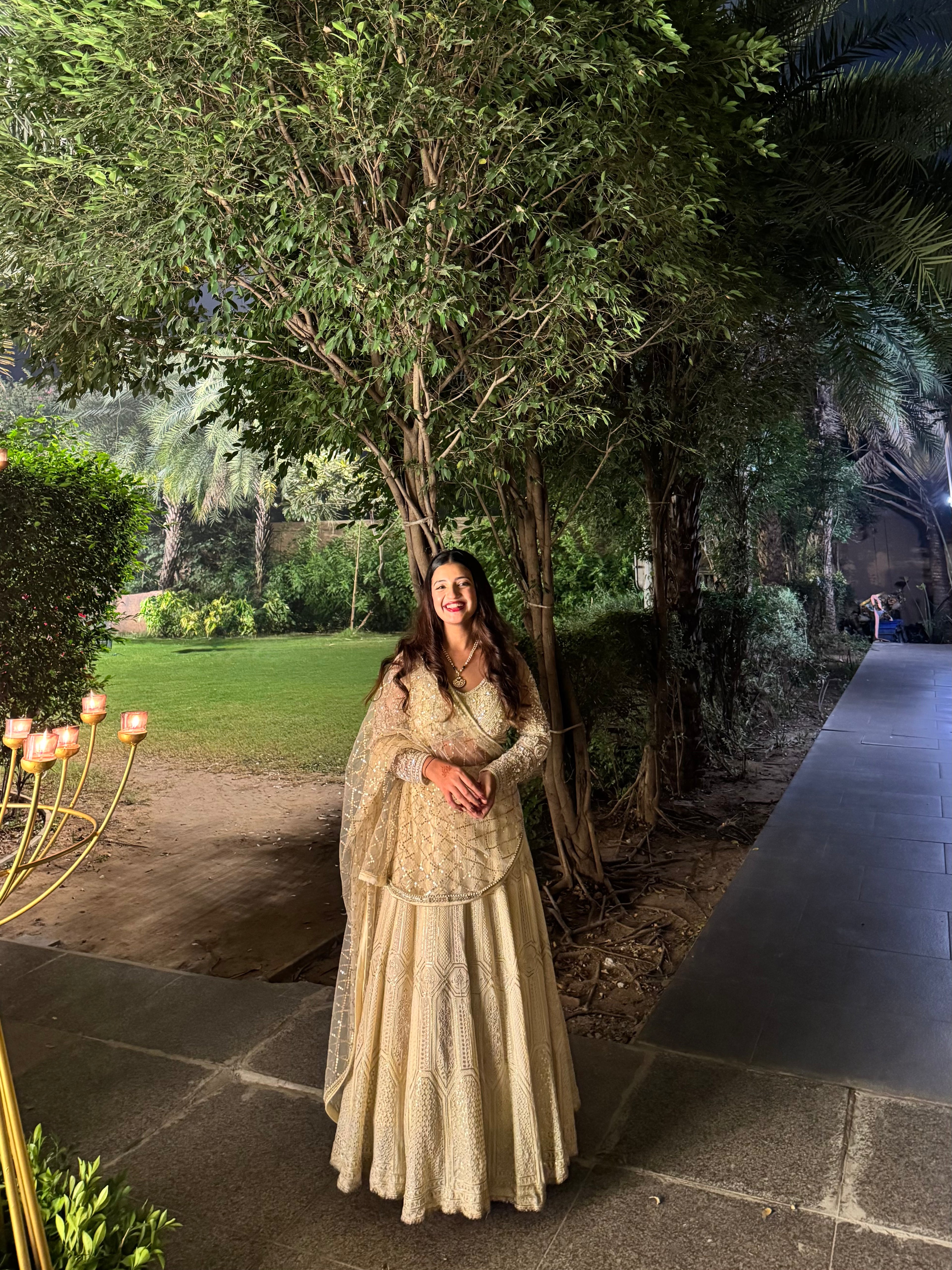 Ivory Geometric Embroidered Lahenga Set