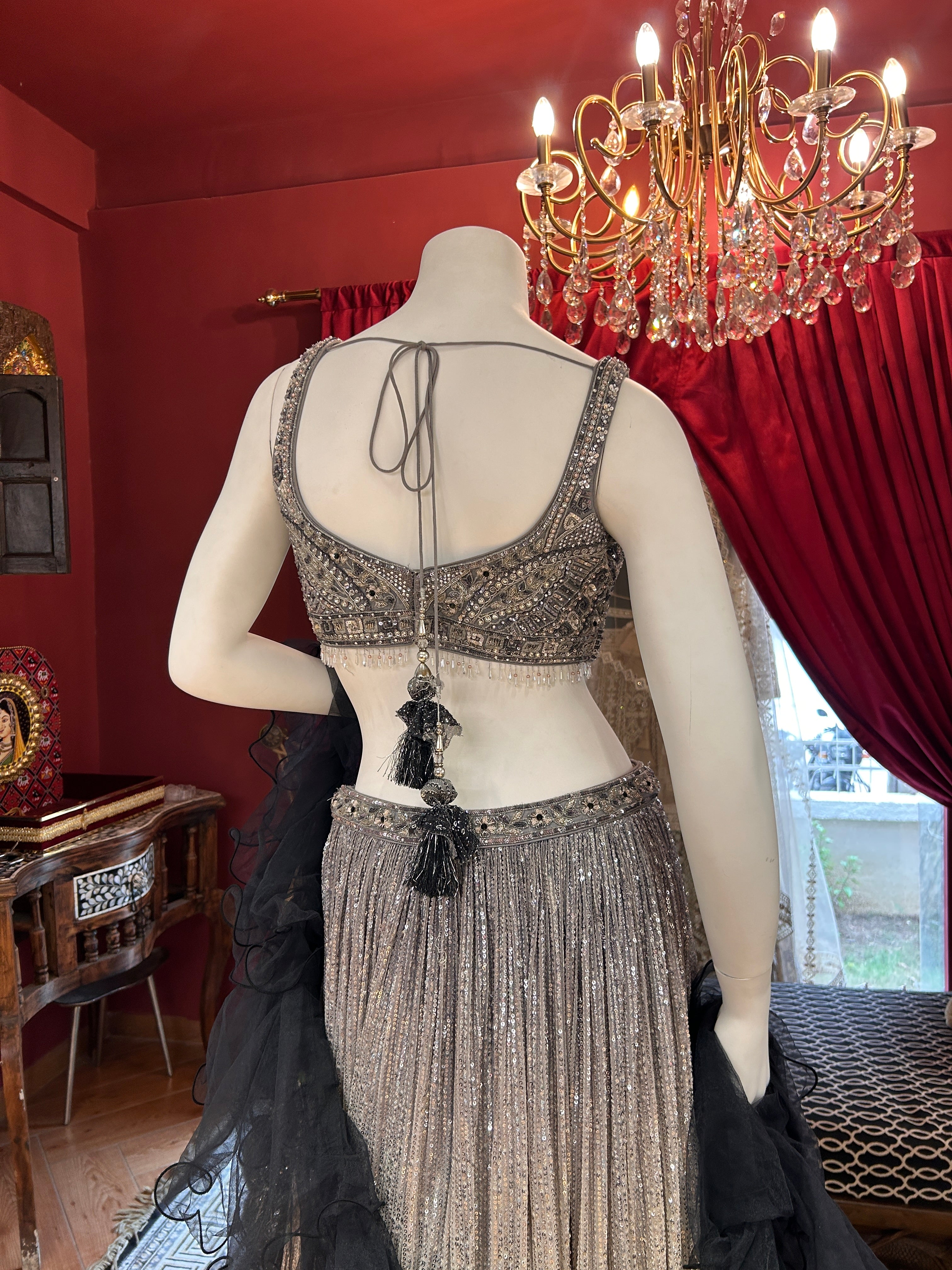 Silver to Black Ombre Sequined Lehenga Choli