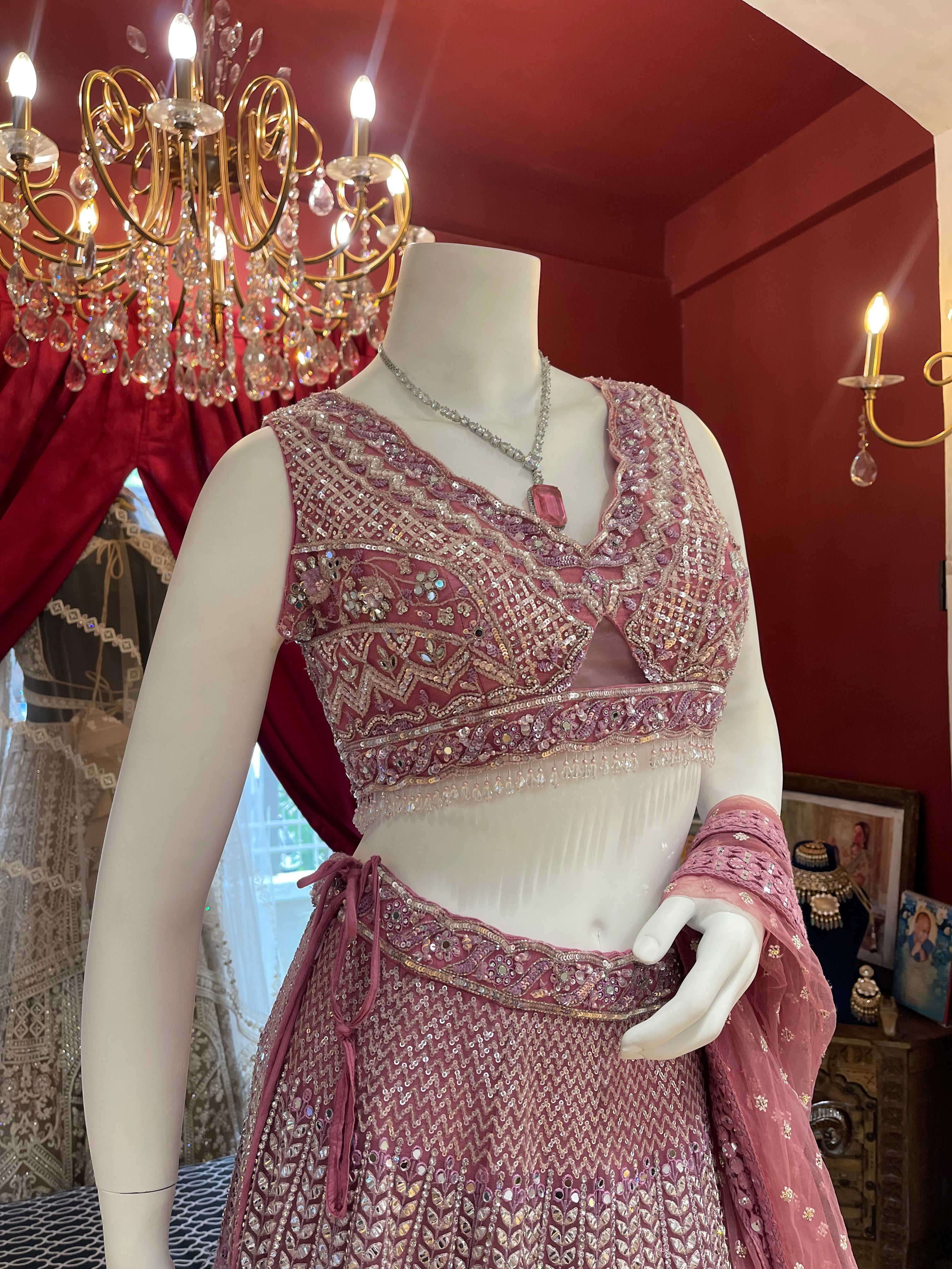 Pretty Pink Thread With Mirror Work Lehenga