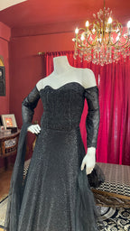 Black Sequin Fishcut Off-Sleeves Lehenga