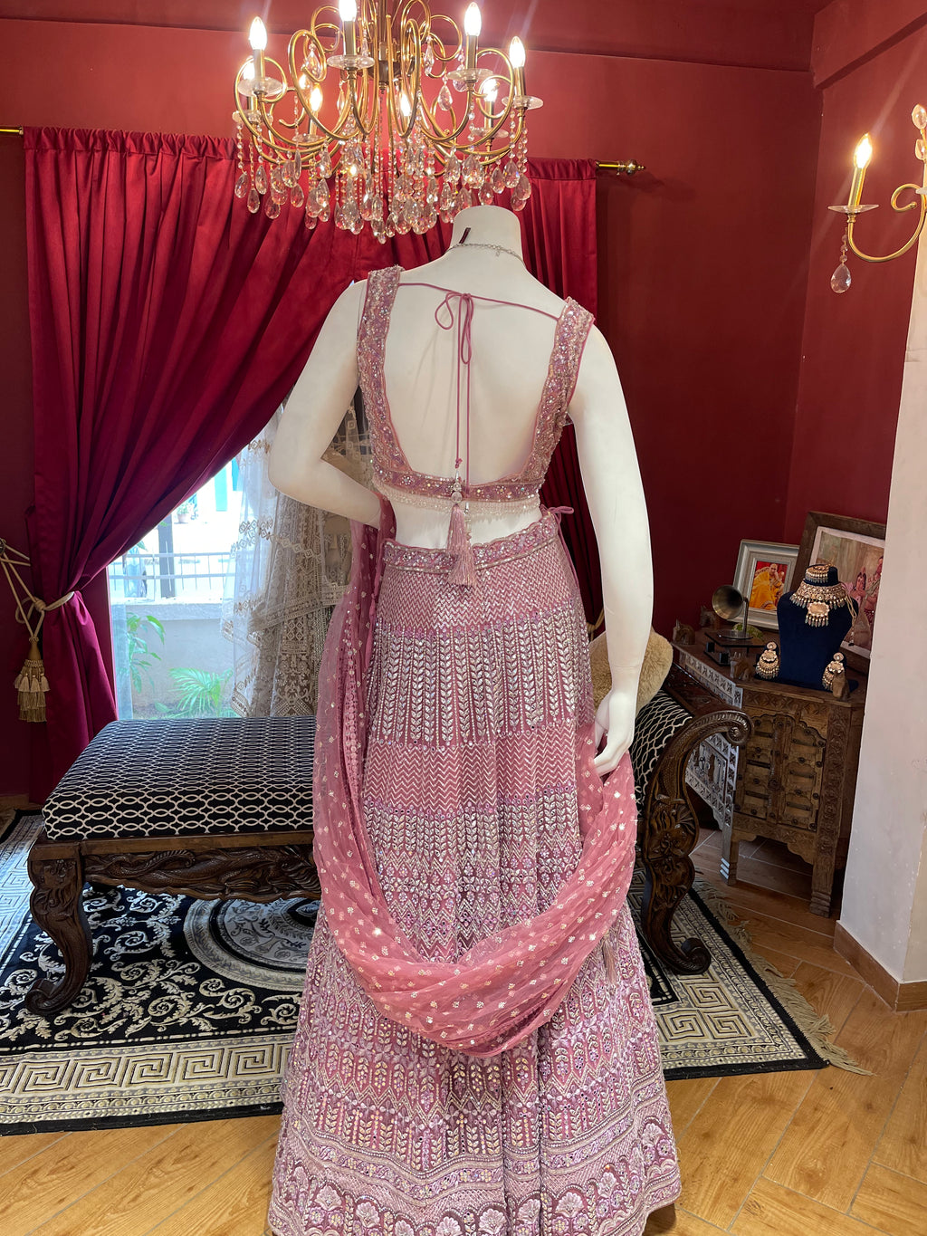 Pretty Pink Thread With Mirror Work Lehenga