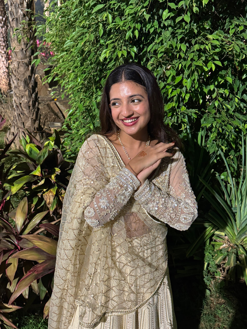 Ivory Geometric Embroidered Lahenga Set