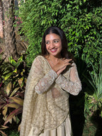 Ivory Geometric Embroidered Lahenga Set