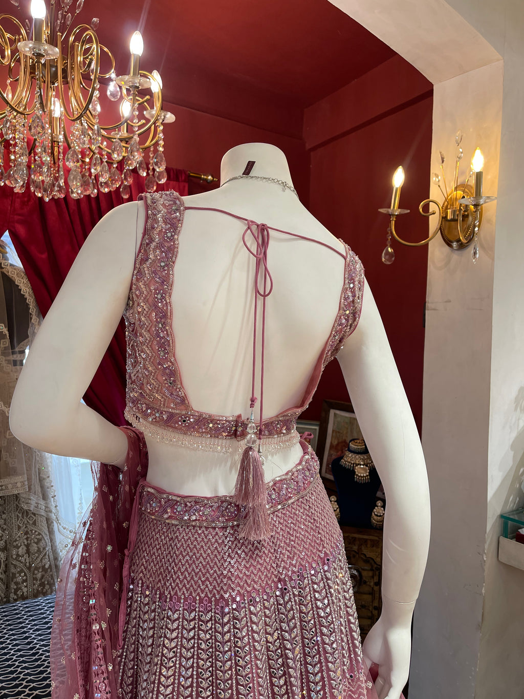 Pretty Pink Thread With Mirror Work Lehenga