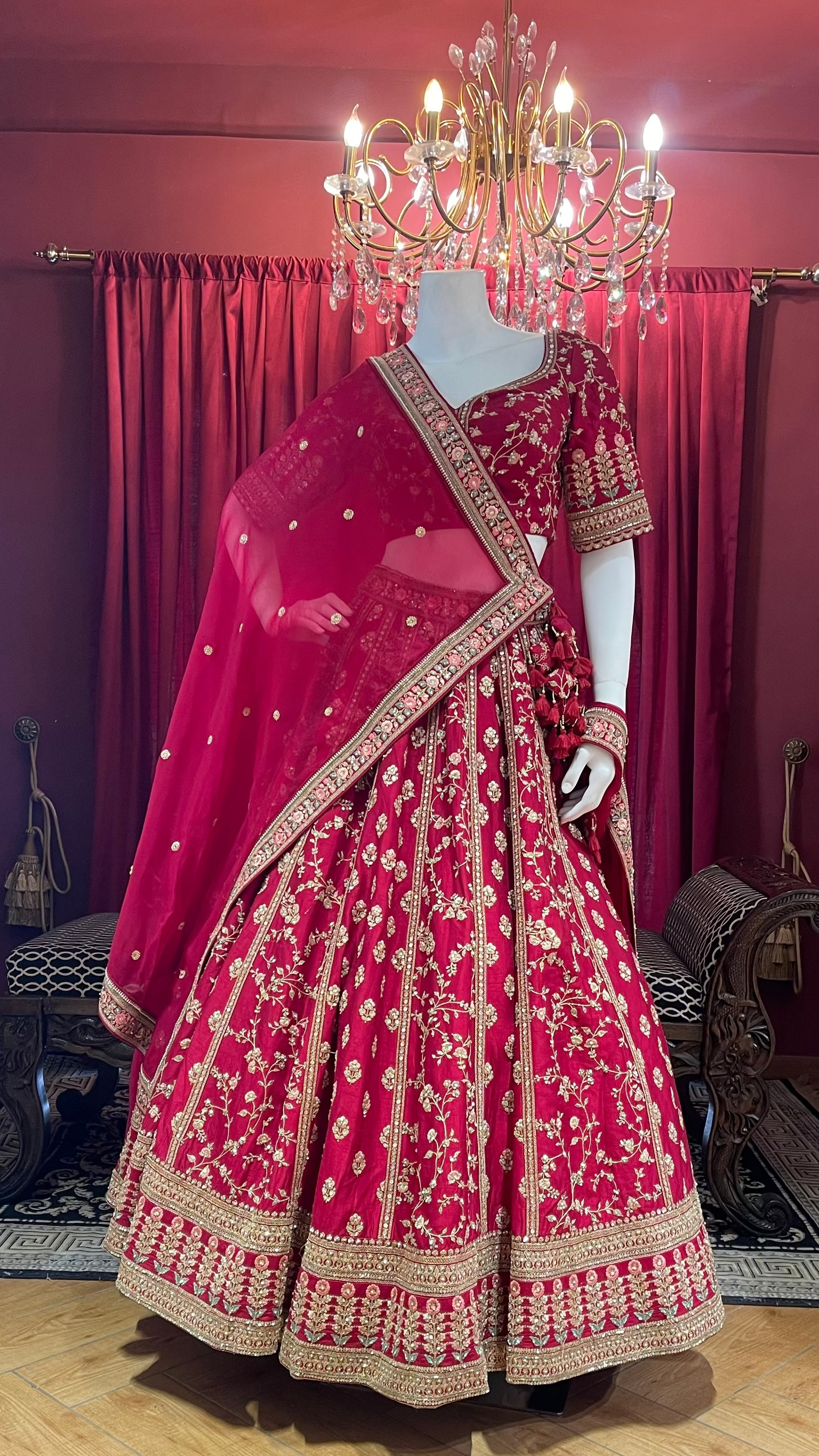 Red Sequin Floral Threadwork Bridal