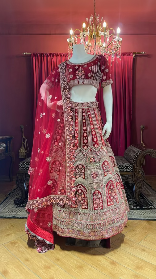 Red Bridal Velvet Floral