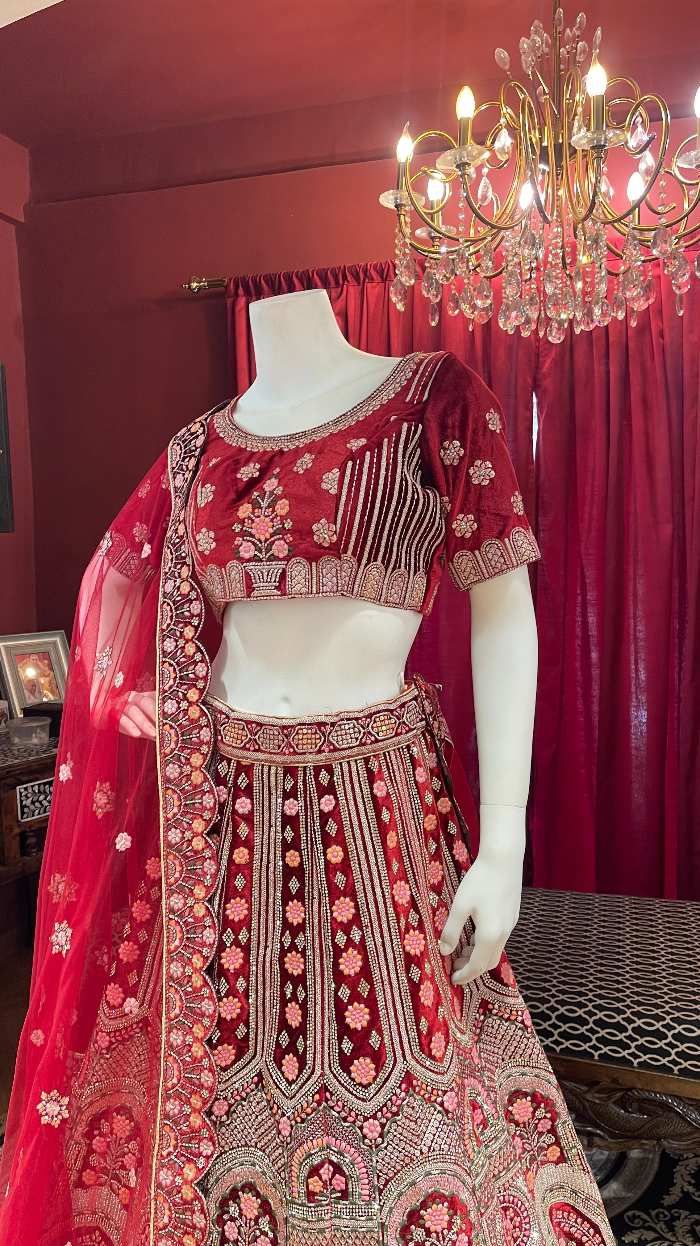 Red Bridal Velvet Floral